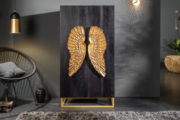 riess-ambiente Highboard ANGEL 140cm schwarz / gold, Massivholz · Anrichte · Kommode · mit goldenen Flügeln · Mangoholz