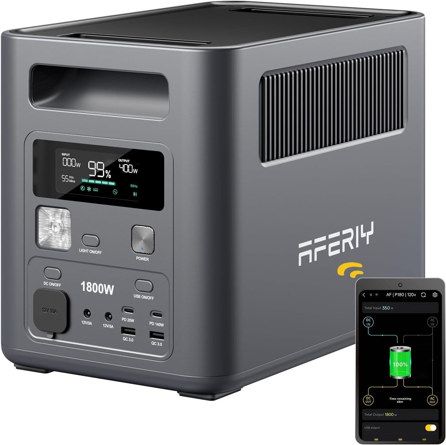 AFERIY Stromerzeuger 1800W Tragbare Powerstation, 1024Wh LiFePO4 Batterie, 1,8 in kW, (1-tlg), 9 Anschlüsse, für Outdoors Camping