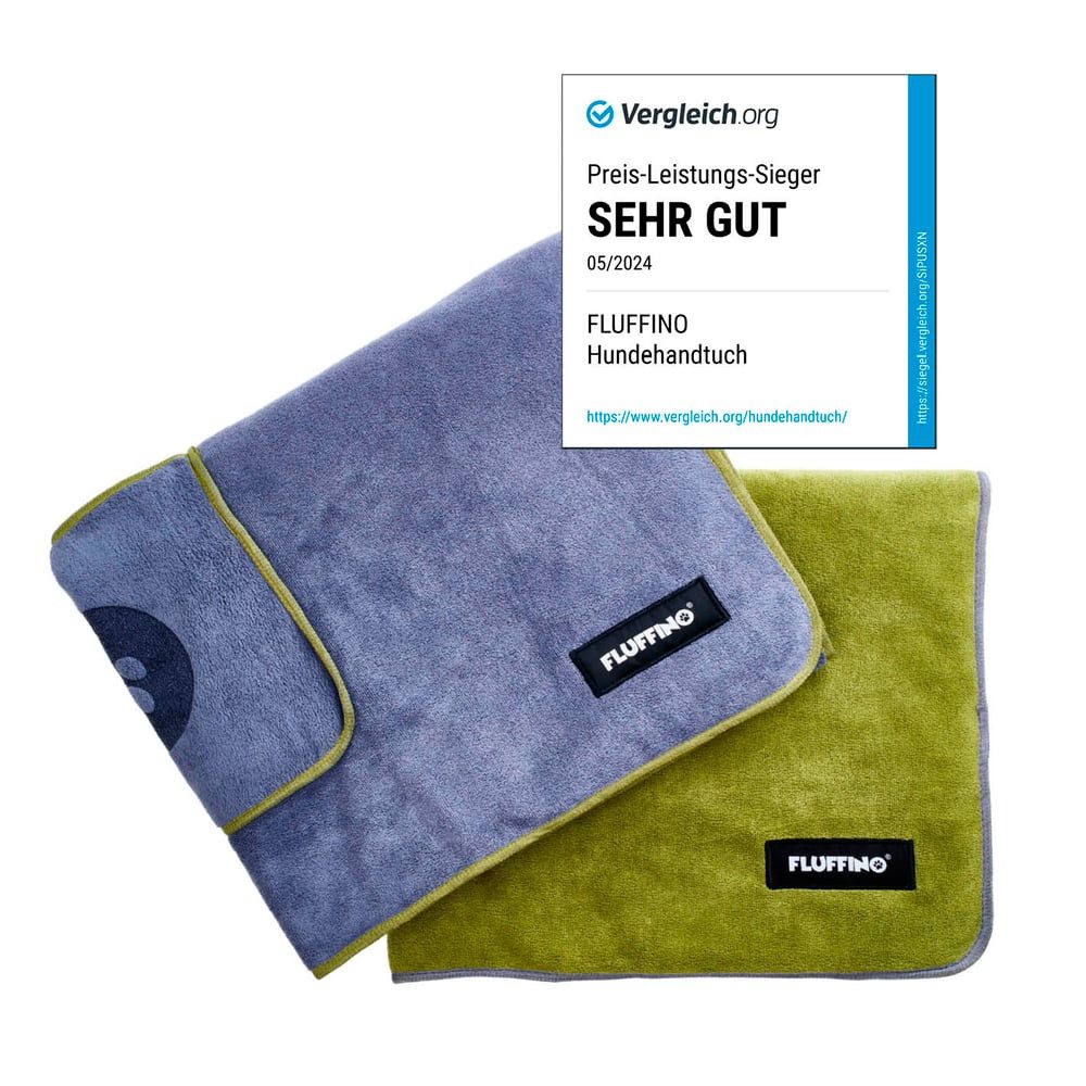 FLUFFINO® Hundehandtuch Mikrofaser – 2er-Pack - 120 x 70 cm - Grau & Grün, günstig online kaufen