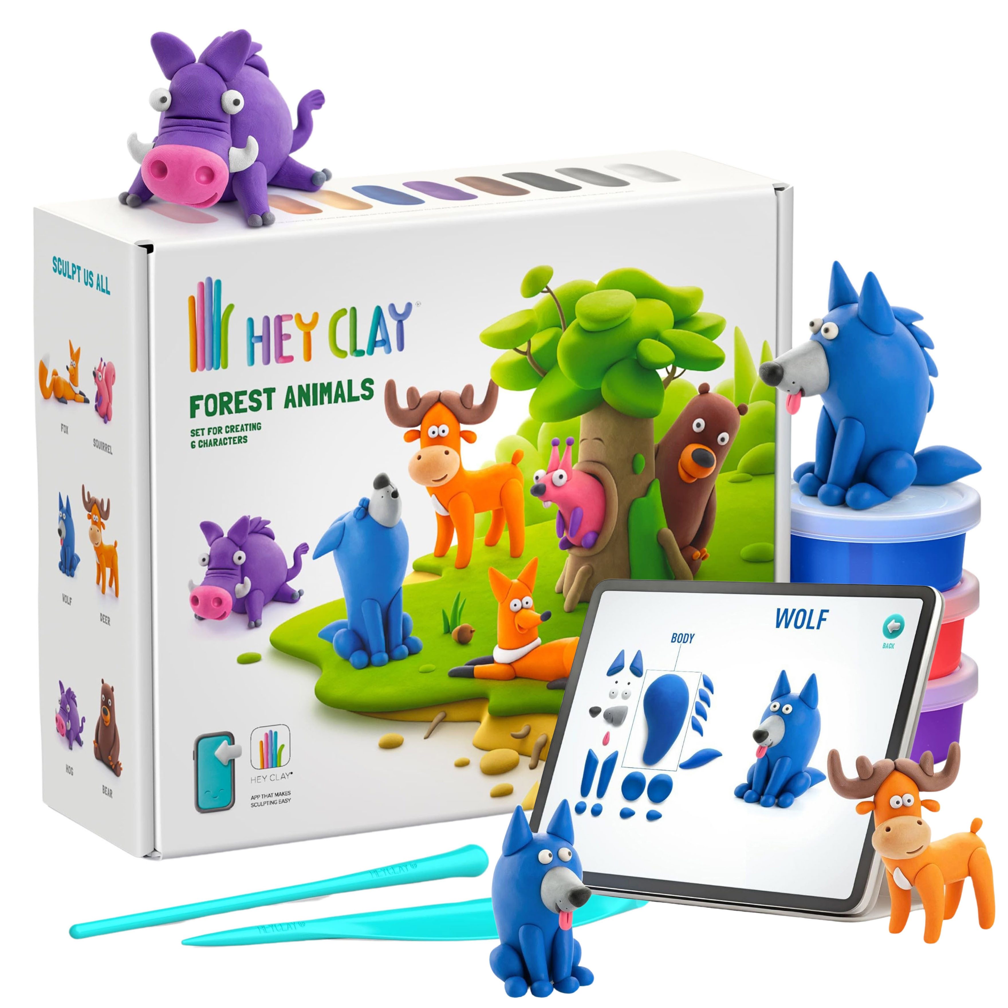 Hey Clay Modelliermasse Hey Clay Waldtiere, Plastikmasse + Zubehör, Modelliermasse, 15 Farben
