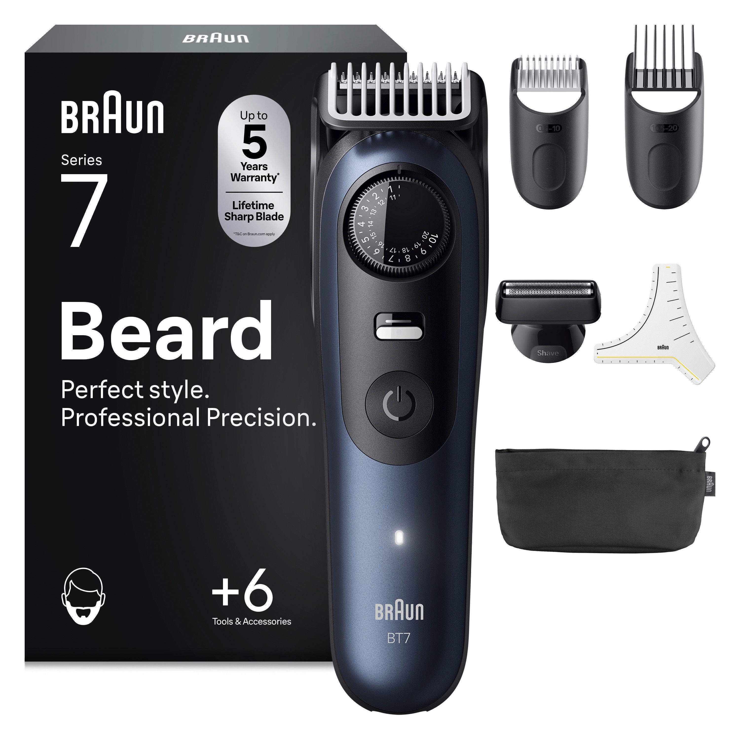 Braun Haarschneider Barttrimmer BT7520, bis zu 120 Min Akkulaufzeit, 40 Längeneinstellungen, wasserdicht