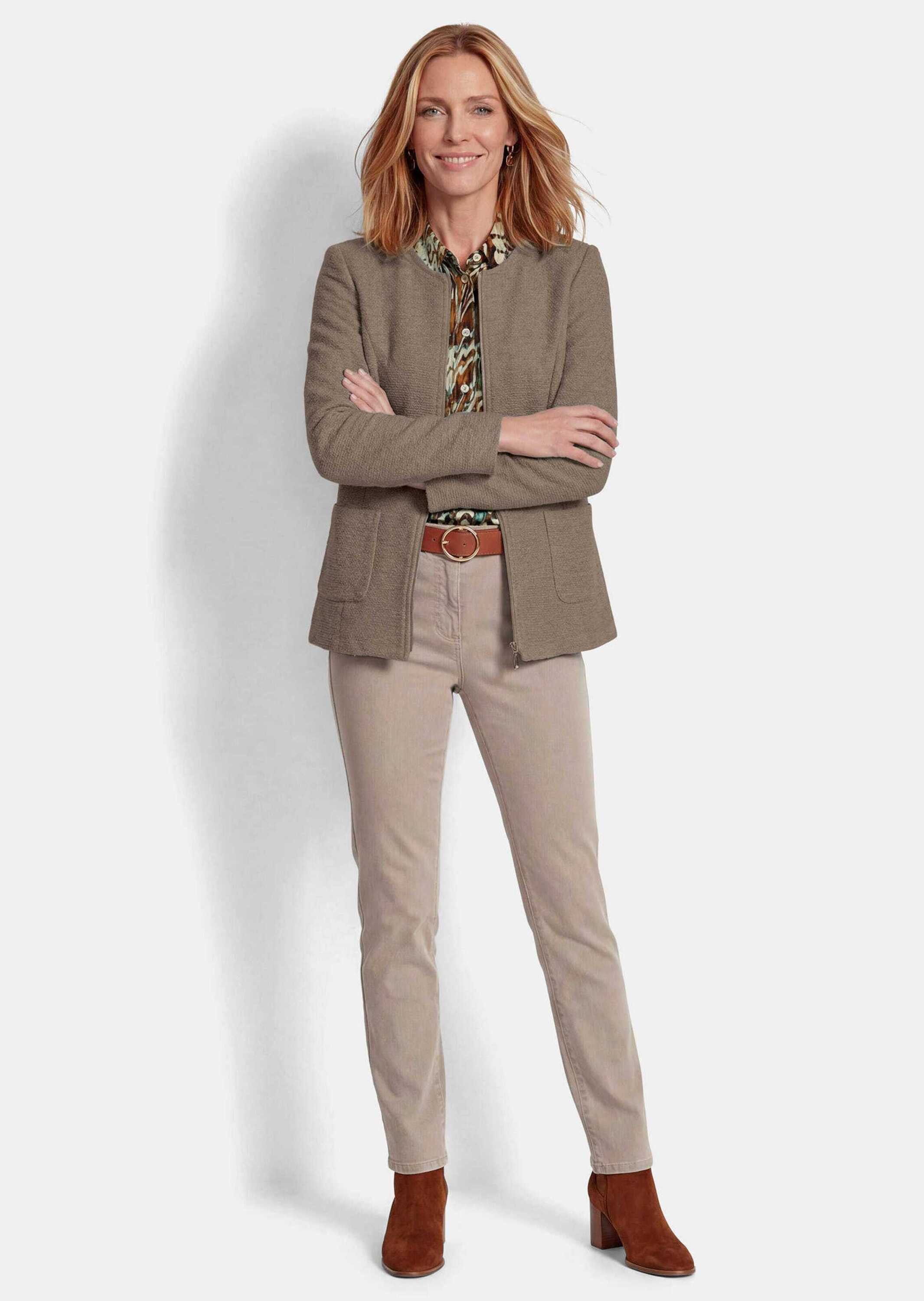 GOLDNER Jerseyblazer Jacke im Bouclé-Look Leichte Jerseyjacke aus Baumwollmix mit Reißverschluss und Taschen – Bild 2 von 5