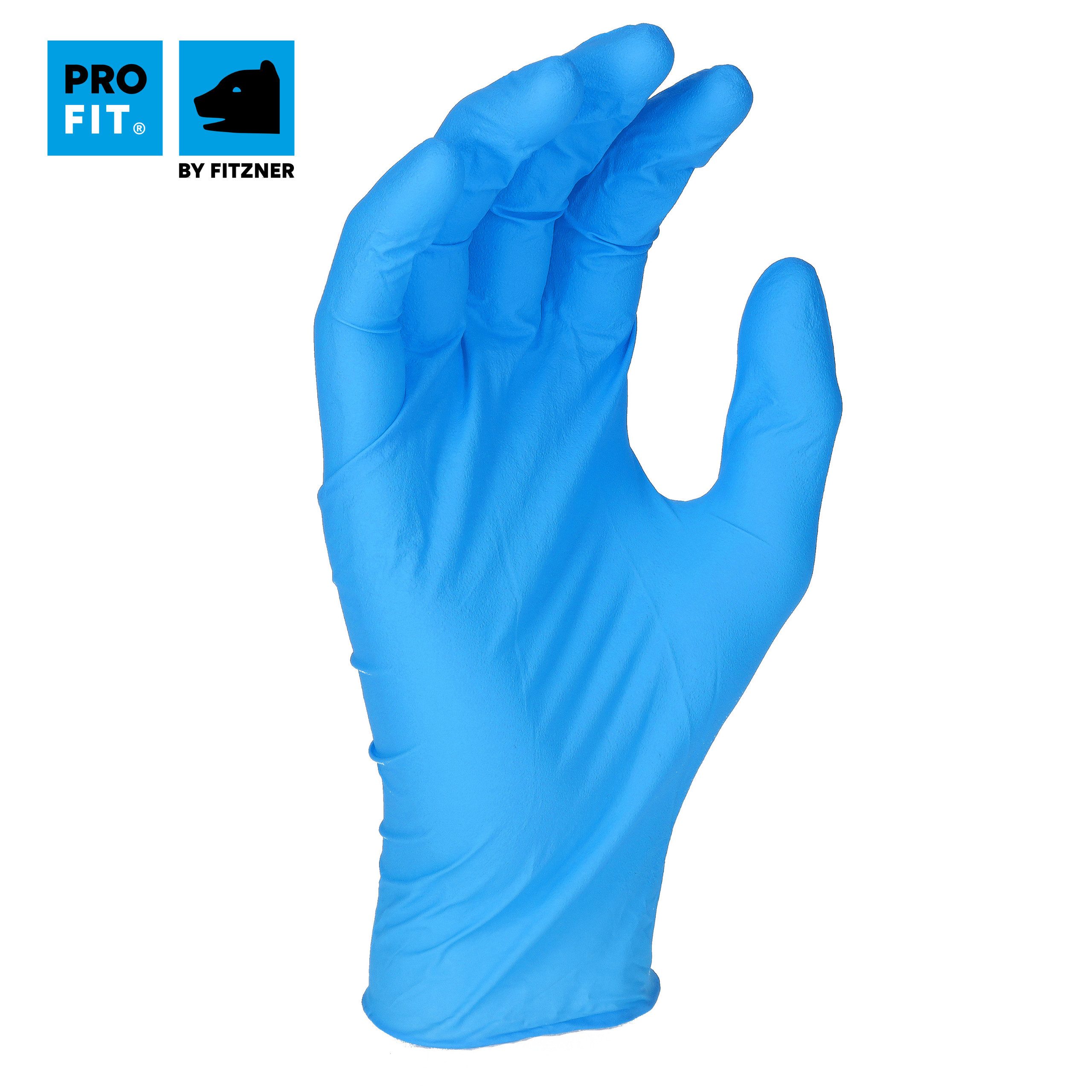 PRO FIT Einweghandschuhe aus Nitril, Einmalhandschuhe, Nitrilhandschuhe - Blau (100, Stück) Chemikalienschutz, Lebensmittel zugelassen, sicher und reißfest