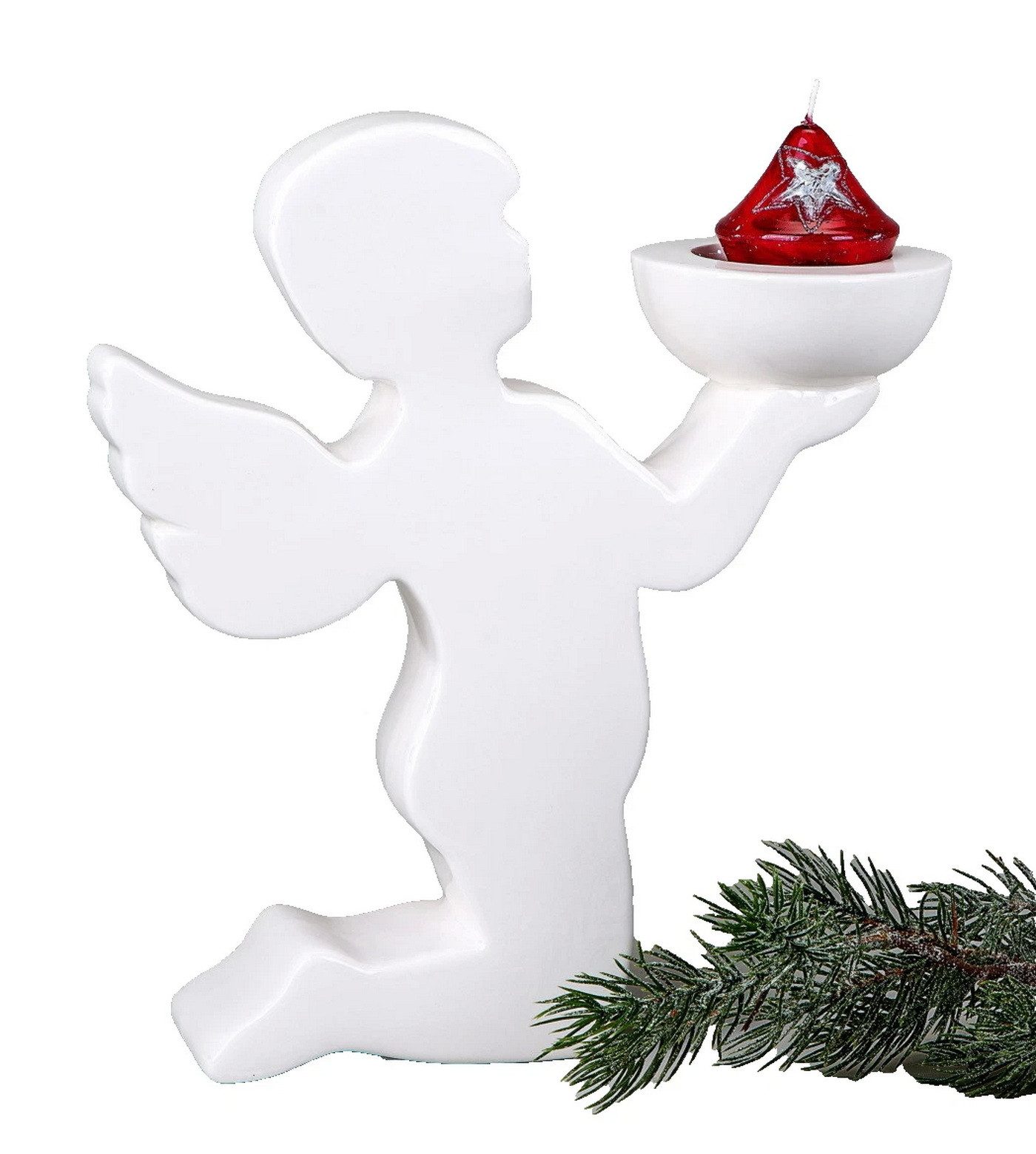 Kaufhaus le petit Teelichthalter Deko Engel Kerzenhalter Schutzengel Figur Skulptur Leuchter, Dekofigur Engelfigur Dekoskulptur Dekoobjekt aus Keramik