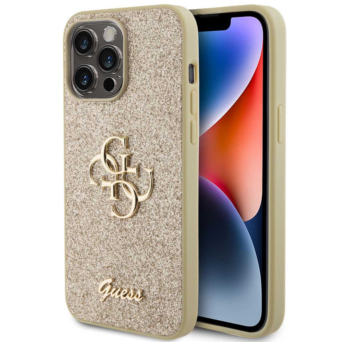 Guess Backcover Guess 4G Metal Logo Back Cover mit Glitter Apple iPhone 15 Pro Max - G
