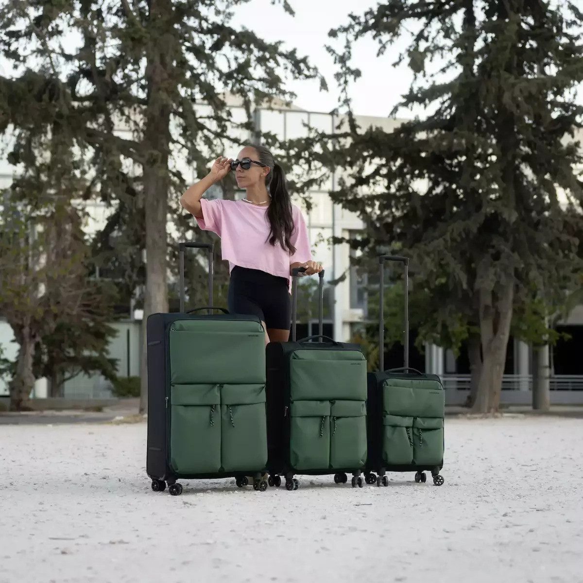 Super Solu Kofferset Leicht Weichschalenkoffer mit TSA wasserabweisend Reisekoffer, 4 Rollen, (Stoffkoffer Set, 3 tlg., Grün), Erweiterbar, Haltbar Weichgepäck