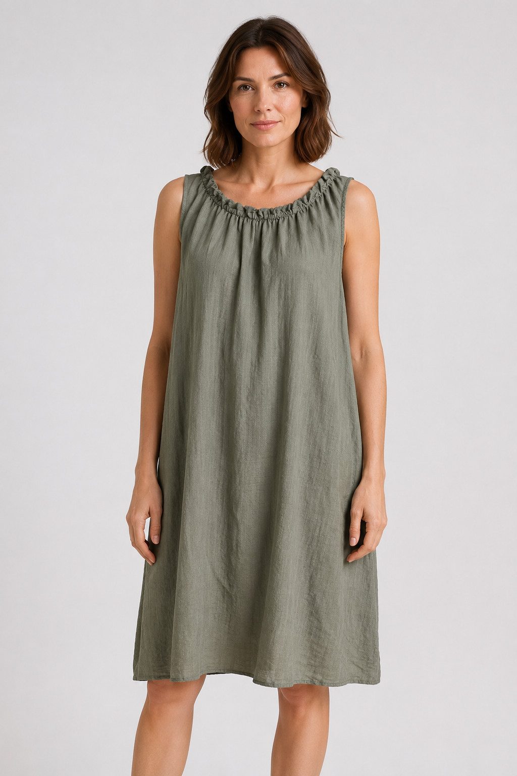 ITALY VIBES Sommerkleid - leichtes Viskosekleid mit gerafftem Kragen - Damen Kleid ONE SIZE - passend für Größen M bis XL – Bild 2 von 5
