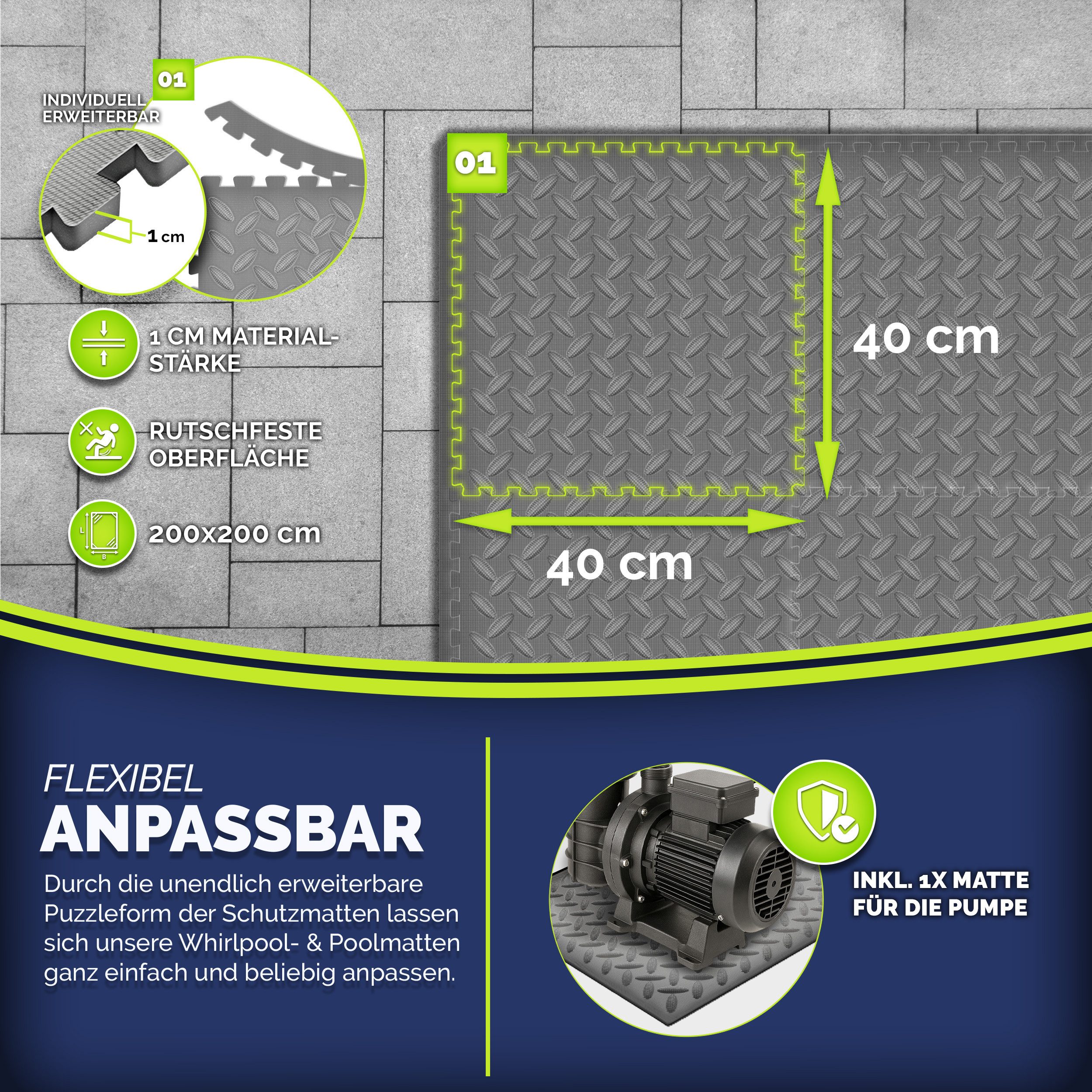 tillvex Pool-Bodenschutzfliese tillvex® Whirlpool Unterlage eckig 200 cm Bo günstig online kaufen