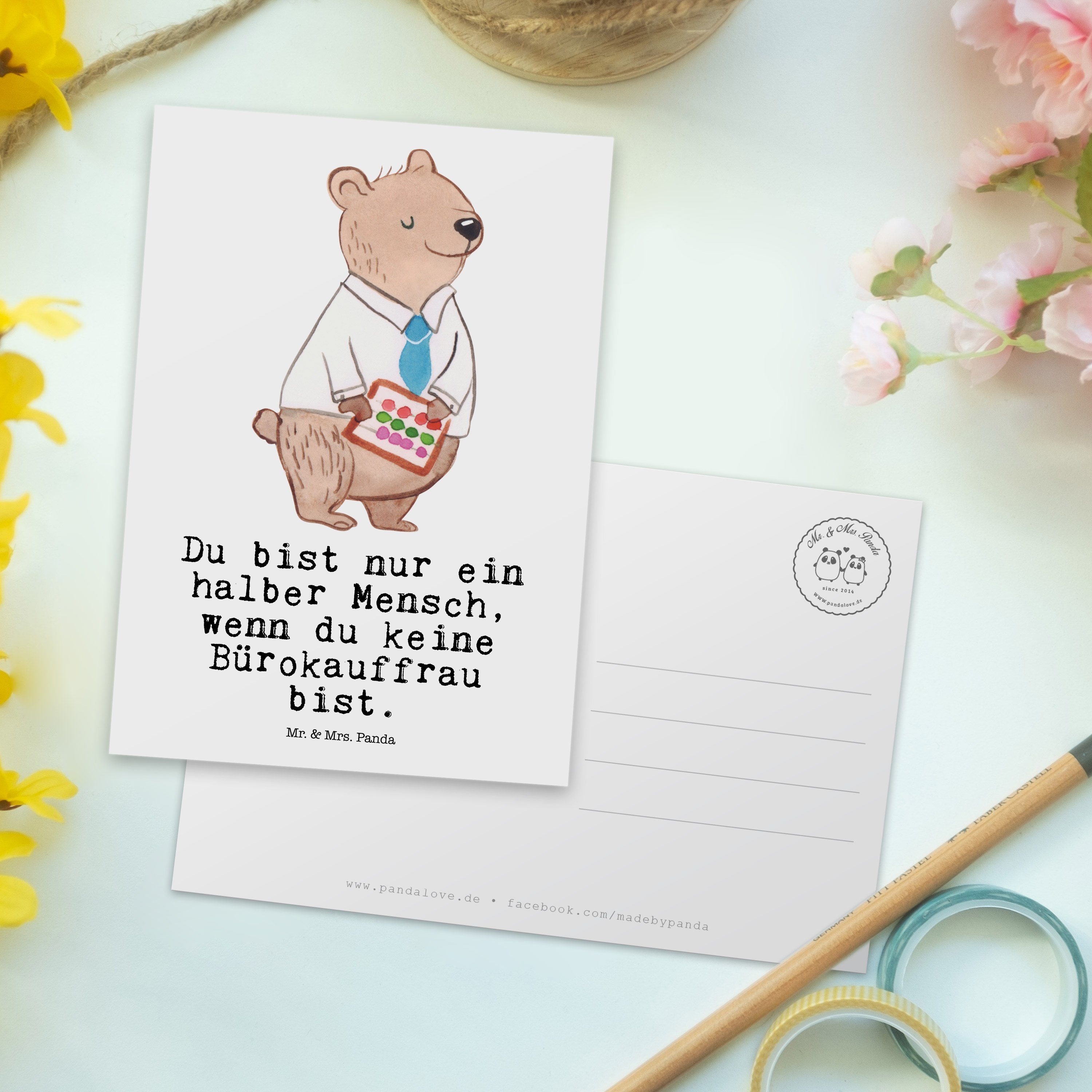 Bürokauffrau & Panda Mrs. Geschenk, Herz mit Mr. Geburtstagskarte, Geschenkka Postkarte - - Weiß