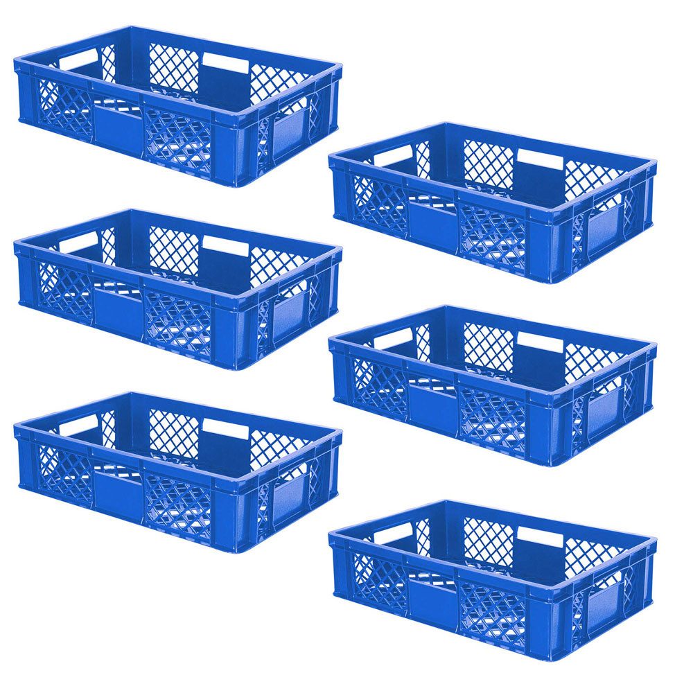 BRB-Lagertechnik Stapelbox 6x Eurobehälter/Bäckerkiste durchbrochen, LxBxH 600x400x150 mm, Stoßfest, robust und formstabil