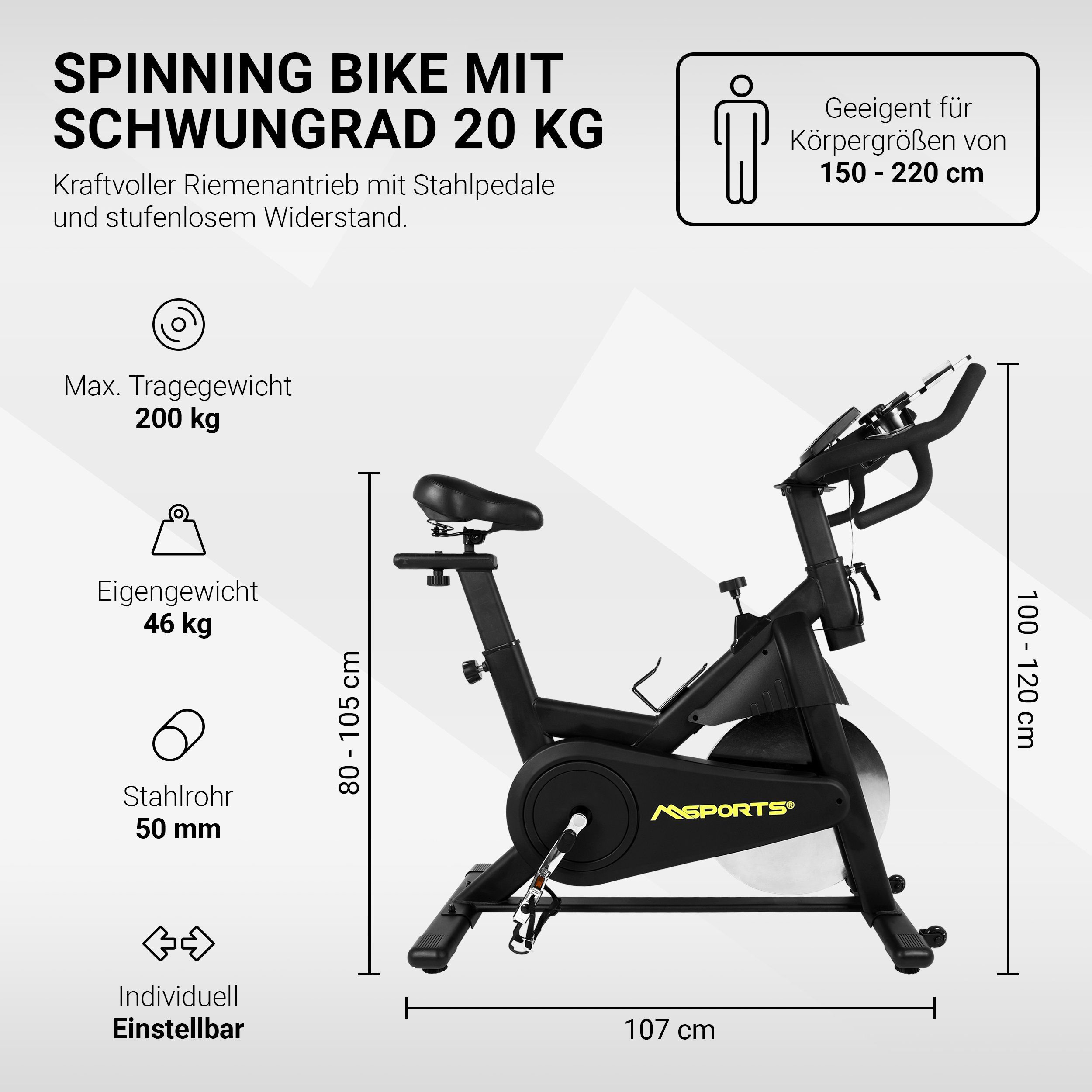 20KG - Schwungrad MSports® Bike Black Indoor Series Speedbike Cycling