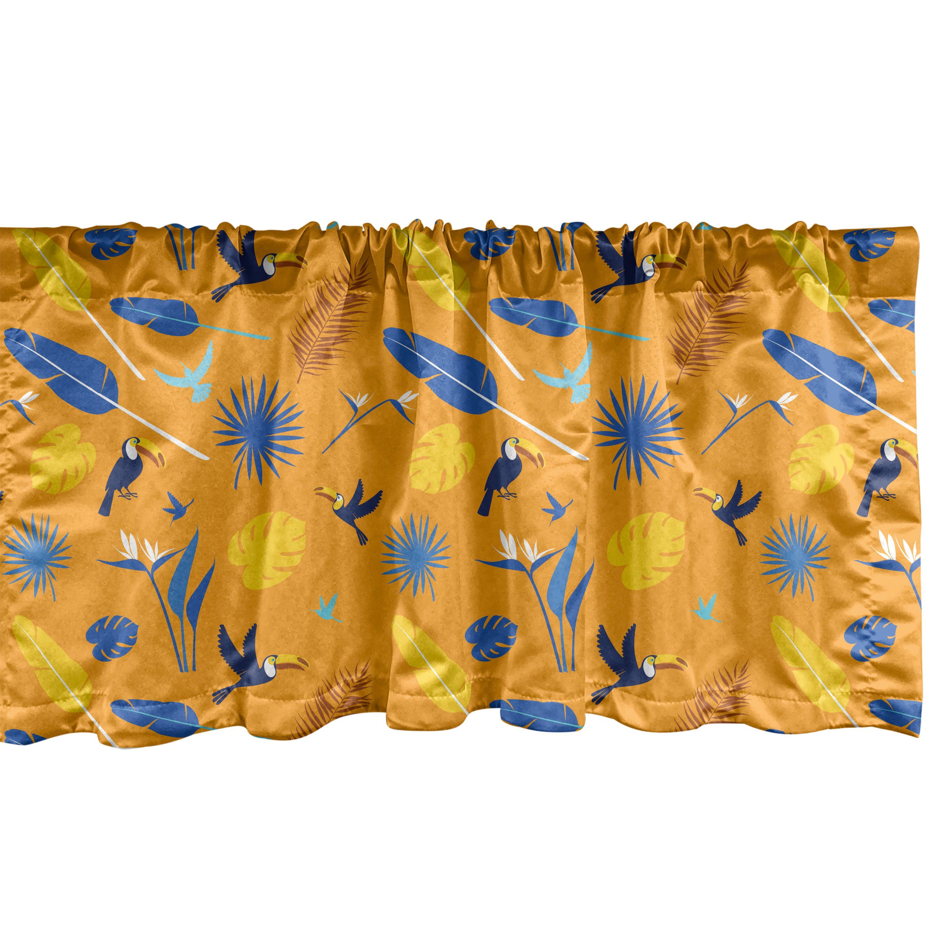 Scheibengardine Vorhang Volant für Küche Schlafzimmer Dekor mit Stangentasche, Abakuhaus, Microfaser, Orange und Gelb Dschungel Blatt Vögel