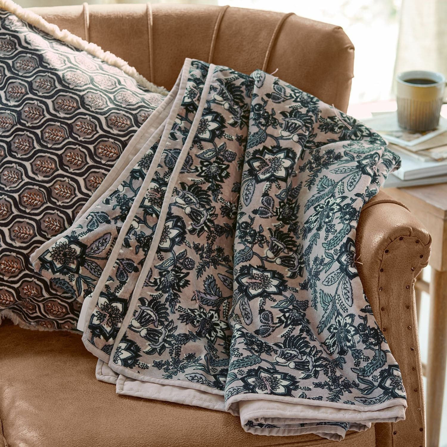 Mirabeau Tagesdecke Plaid Elarion altrosa/blau