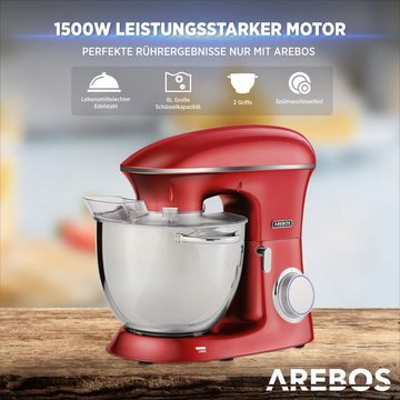 Arebos Küchenmaschine Edelstahl-Rührschüssel, 6 Geschwindigkeiten, 1500 W, 8,00 l Schüssel
