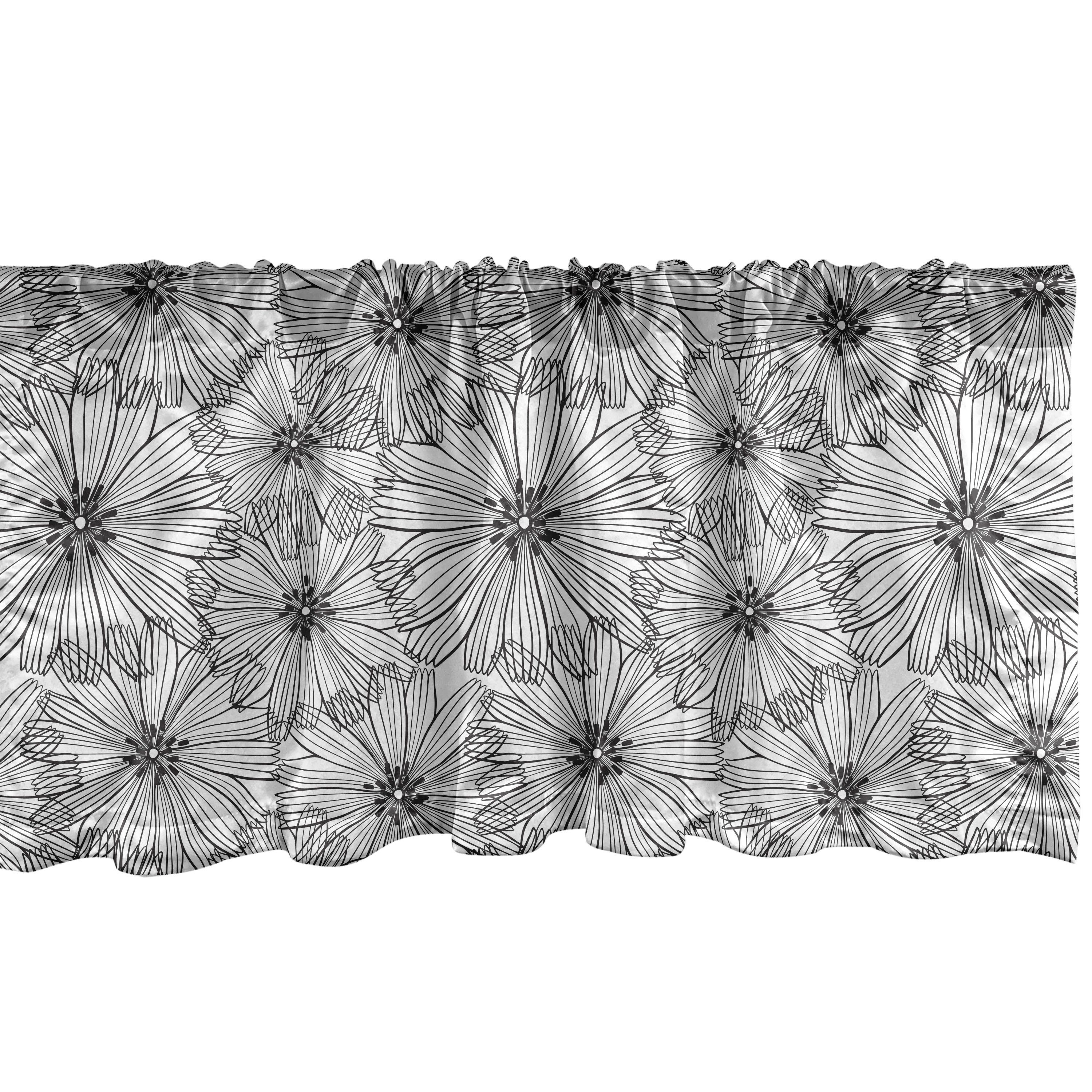 Scheibengardine Vorhang Volant für Küche Schlafzimmer Dekor mit Stangentasche, Abakuhaus, Microfaser, Blumen Monochrome Hand gezeichnete Blüten