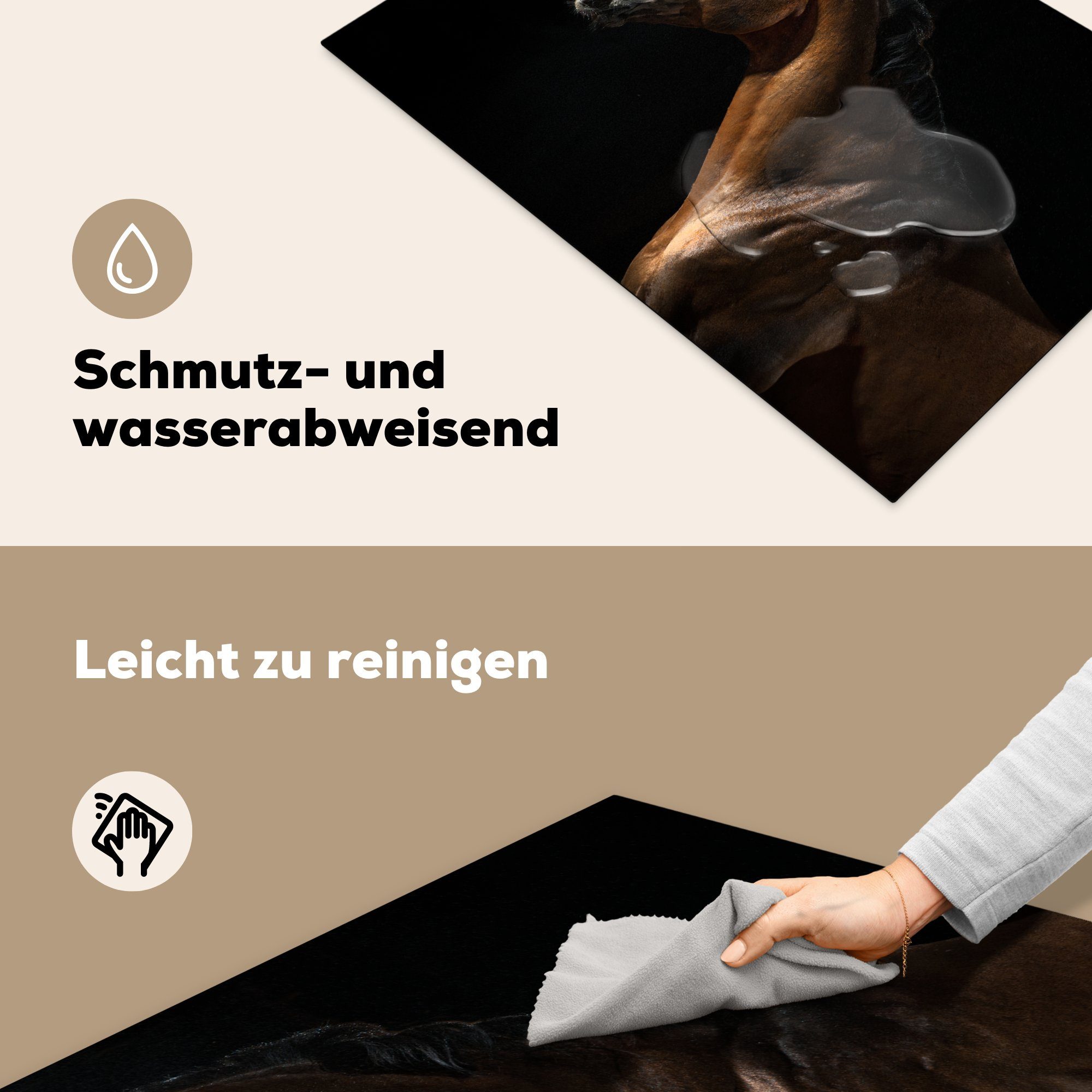 Schwarz, Pferd (1 für Nacht Vinyl, MuchoWow - - cm, Tiere Ceranfeldabdeckung, - Herdblende-/Abdeckplatte Arbeitsplatte küche 77x51 tlg),