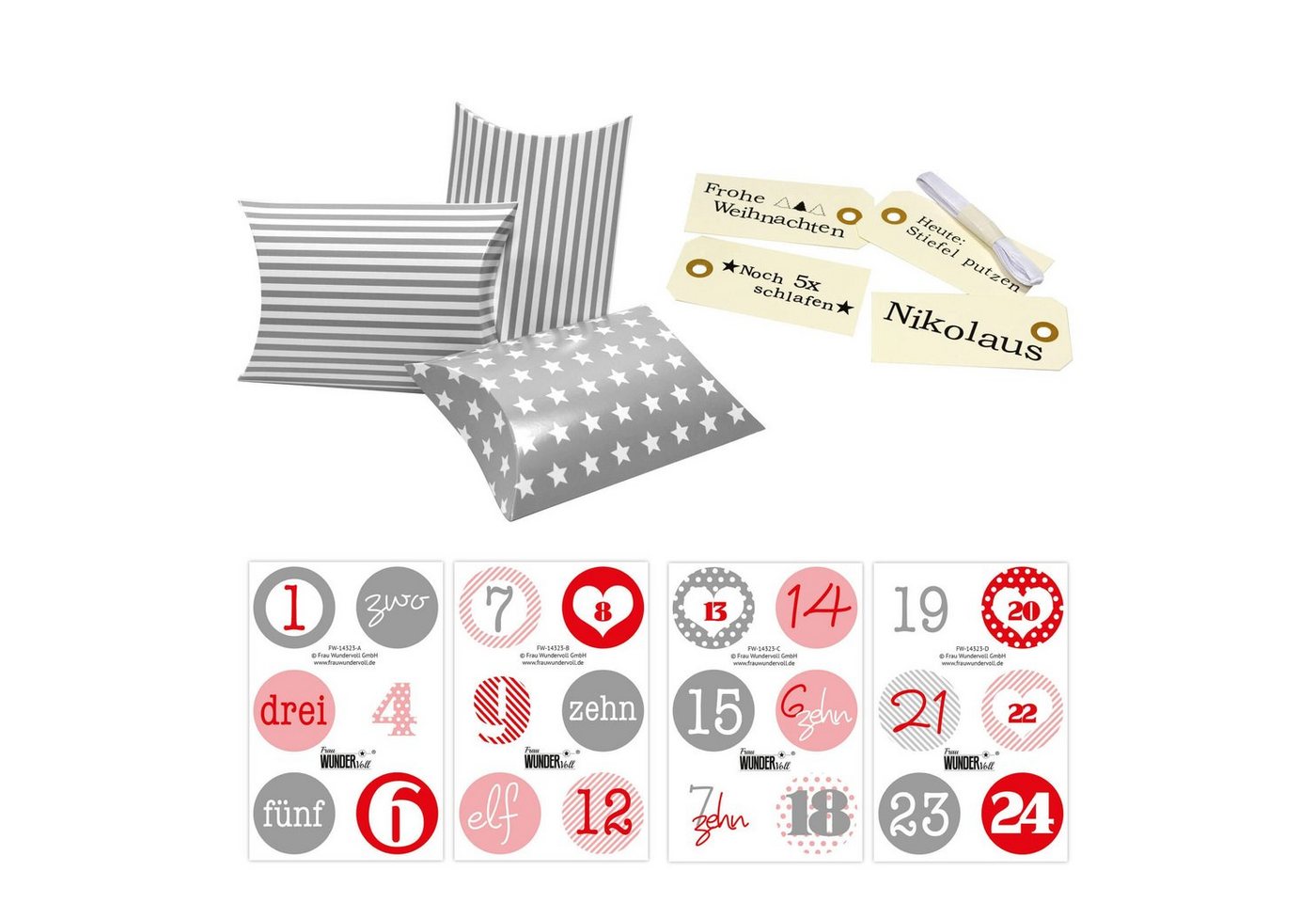 Thumbnail - Frau WUNDERVoll Kalender zum Selbstbasteln Adventskalender Christkind, Kissenschachteln grau