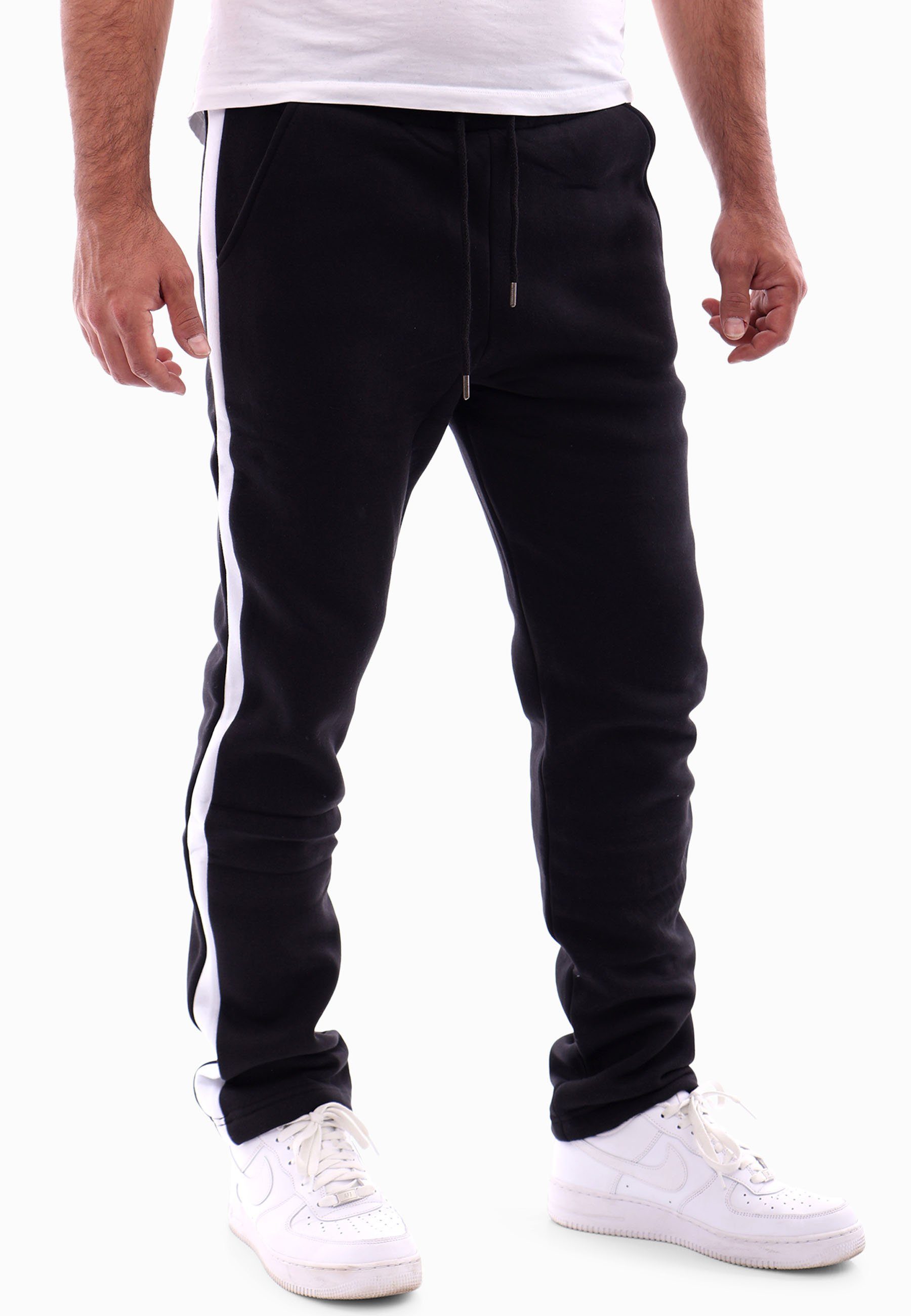 Reslad Jogginghose RS-5091 Sporthose Jogginghose mit Reslad Trainingshose Herren Sweathose Streifen schwarz (1-tlg) gestreift