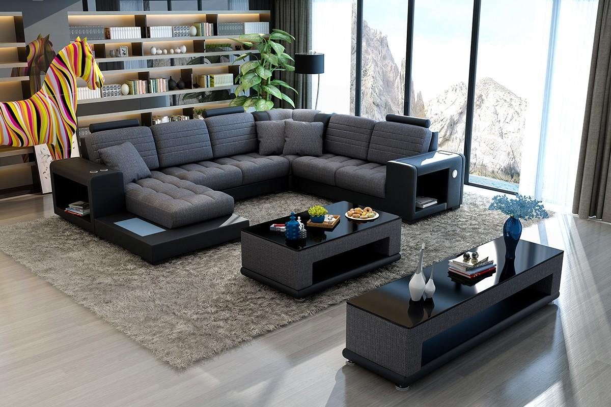 JVmoebel Ecksofa, Ecksofa U-Form Sofa Couch Design Couch Textil Modern Polster Neu Schwarz
