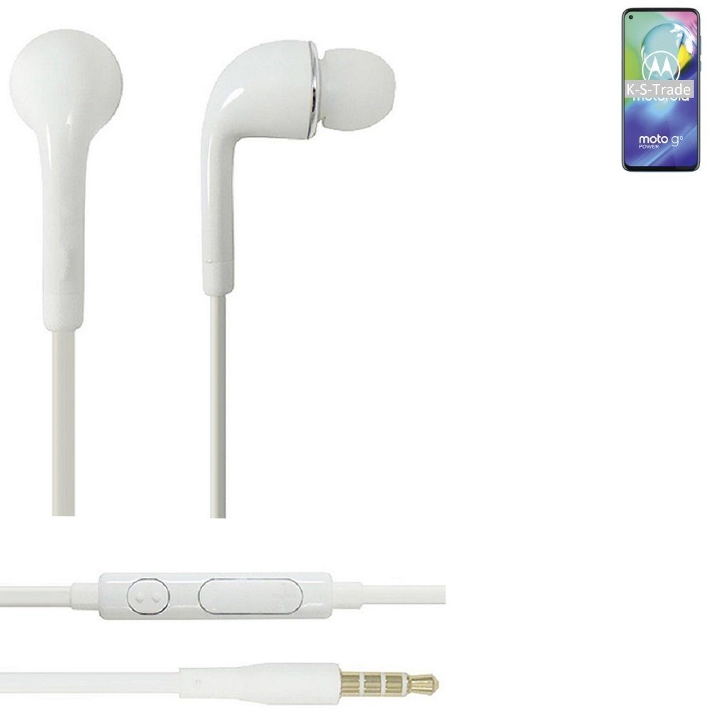 K-S-Trade für Motorola Moto G8 Power In-Ear-Kopfhörer (Kopfhörer Headset mit Mikrofon u Lautstärkeregler weiß 3,5mm) | In-Ear-Kopfhörer