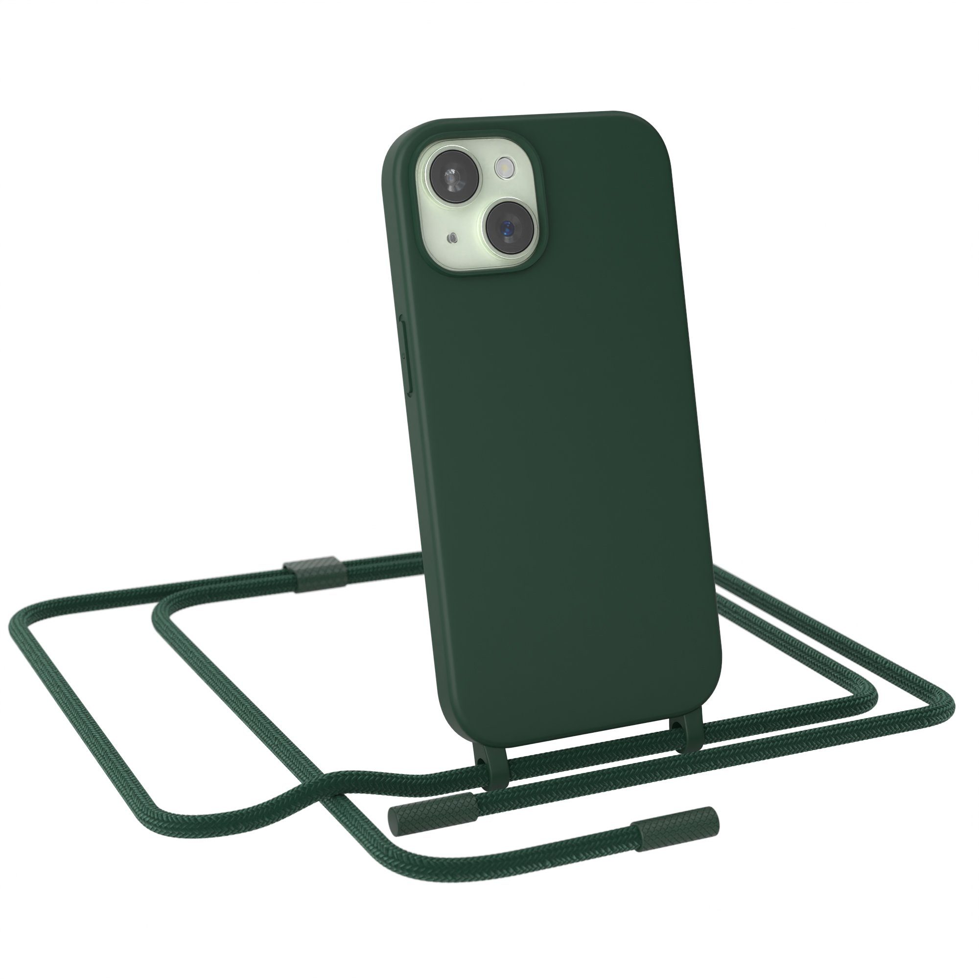 EAZY CASE Handykette Runde Kette für Apple iPhone 15 6,1 Zoll, Handykette zum Umhängen Slim Phone Chain Festivalbag Smartphone Grün