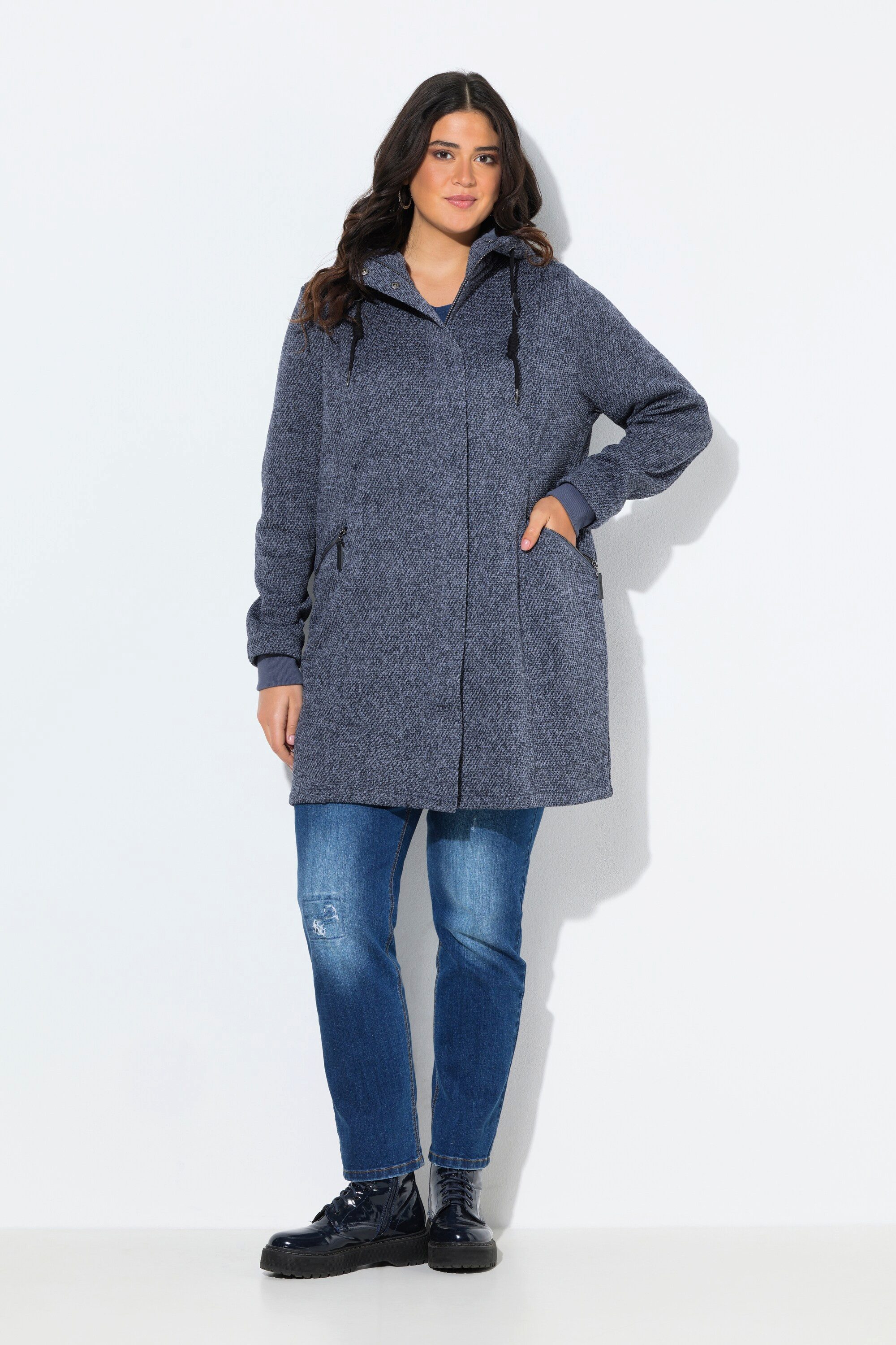 Ulla Popken Sommerjacke Strickfleece-Jacke Kapuze 2-Wege-Zipper günstig online kaufen