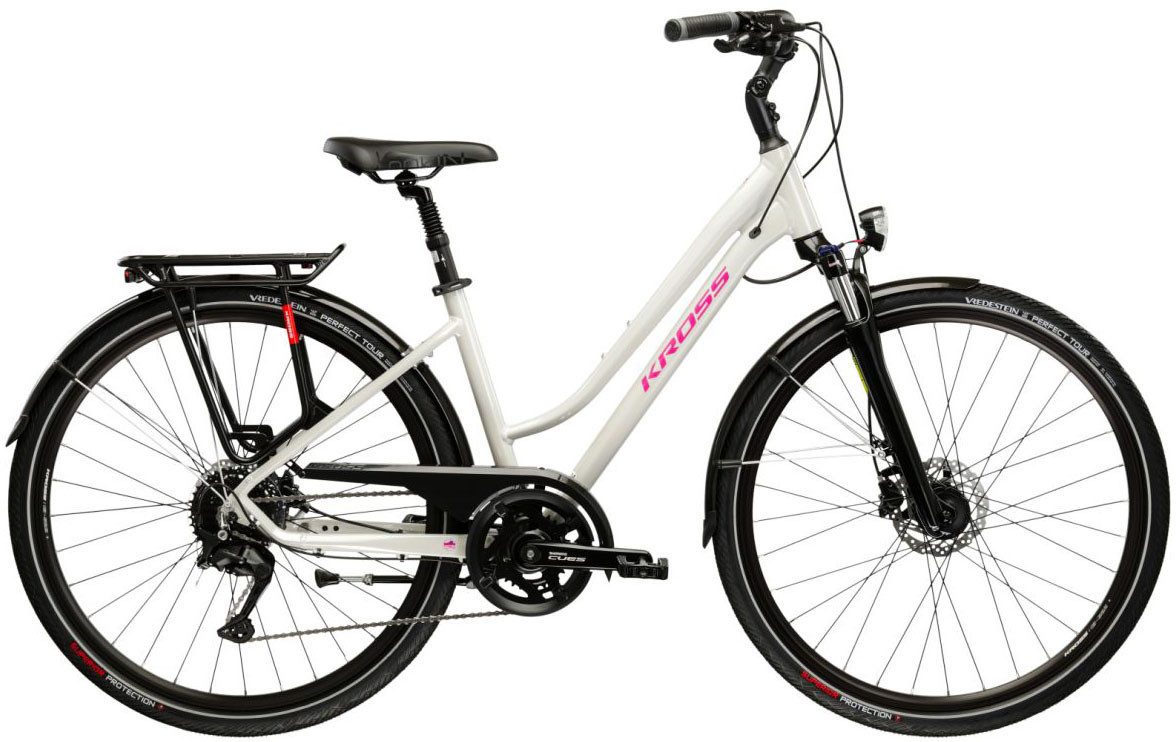 Kross Trekkingrad Damen-Trekkingrad 28" Trans 5.0 Grau 18 Gänge, 18 Gang Shimano CUES U3020 Schaltwerk, Kettenschaltung
