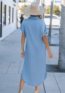 Cupshe Strandkleid Maxikleid Lässiges Frühlings-Denim-Kleid mit Seitentaschen