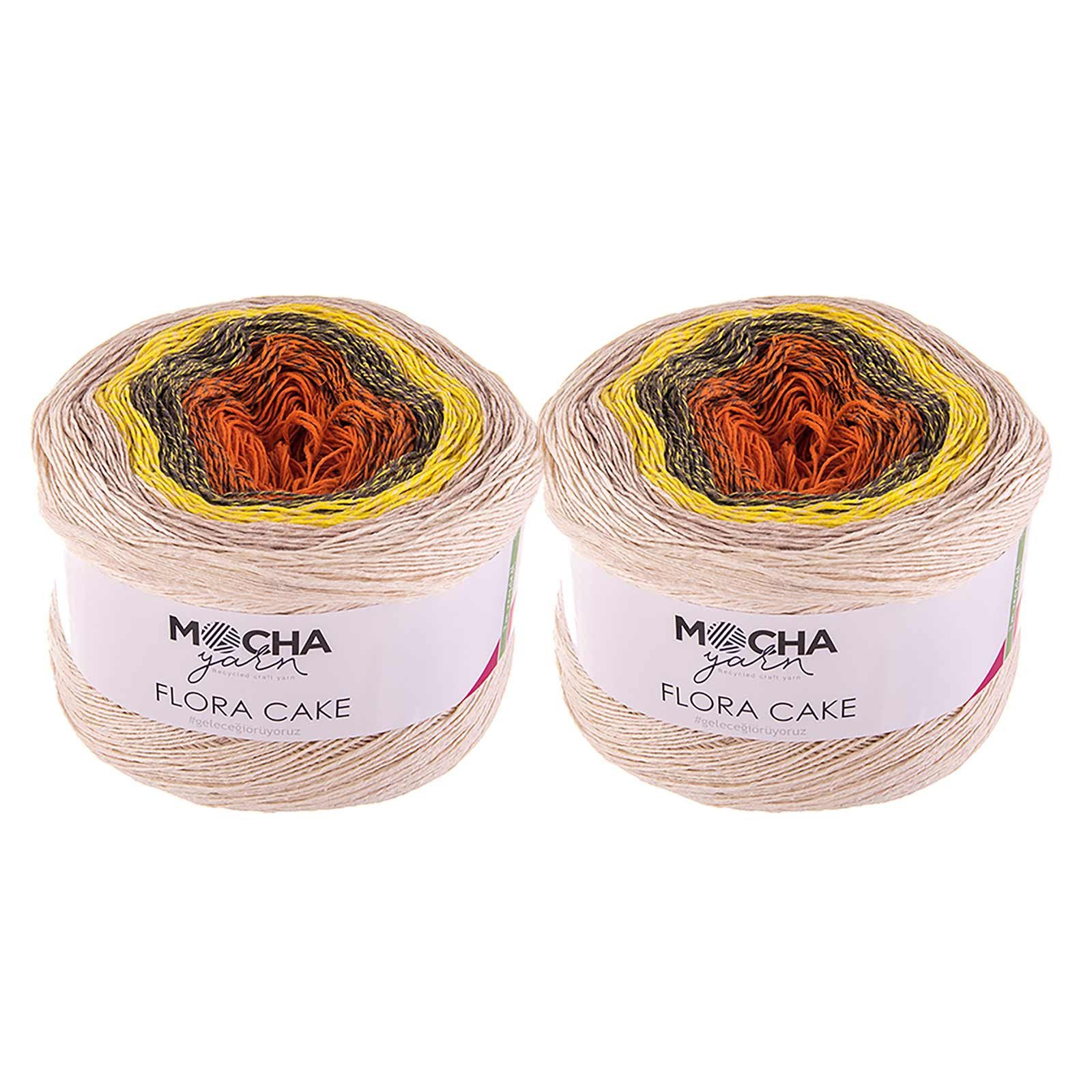 mochayarn 2 x 250g Farbverlaufsgarn Flora Cake Häkelwolle, 900 m, FLO30 orange-grün-gelb-creme