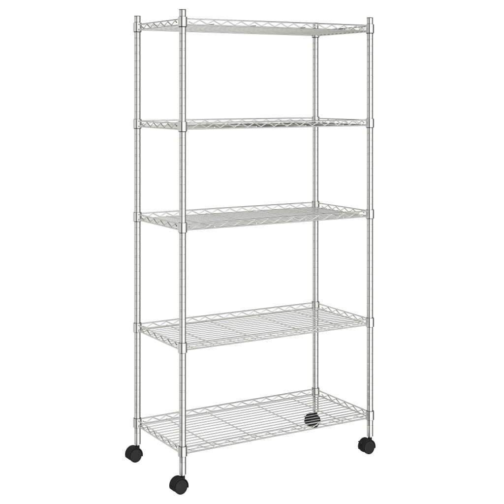Mehrzweckregal Lagerregal mit 5 Böden und Rollen 75x35x155 cm Chrom 250 kg