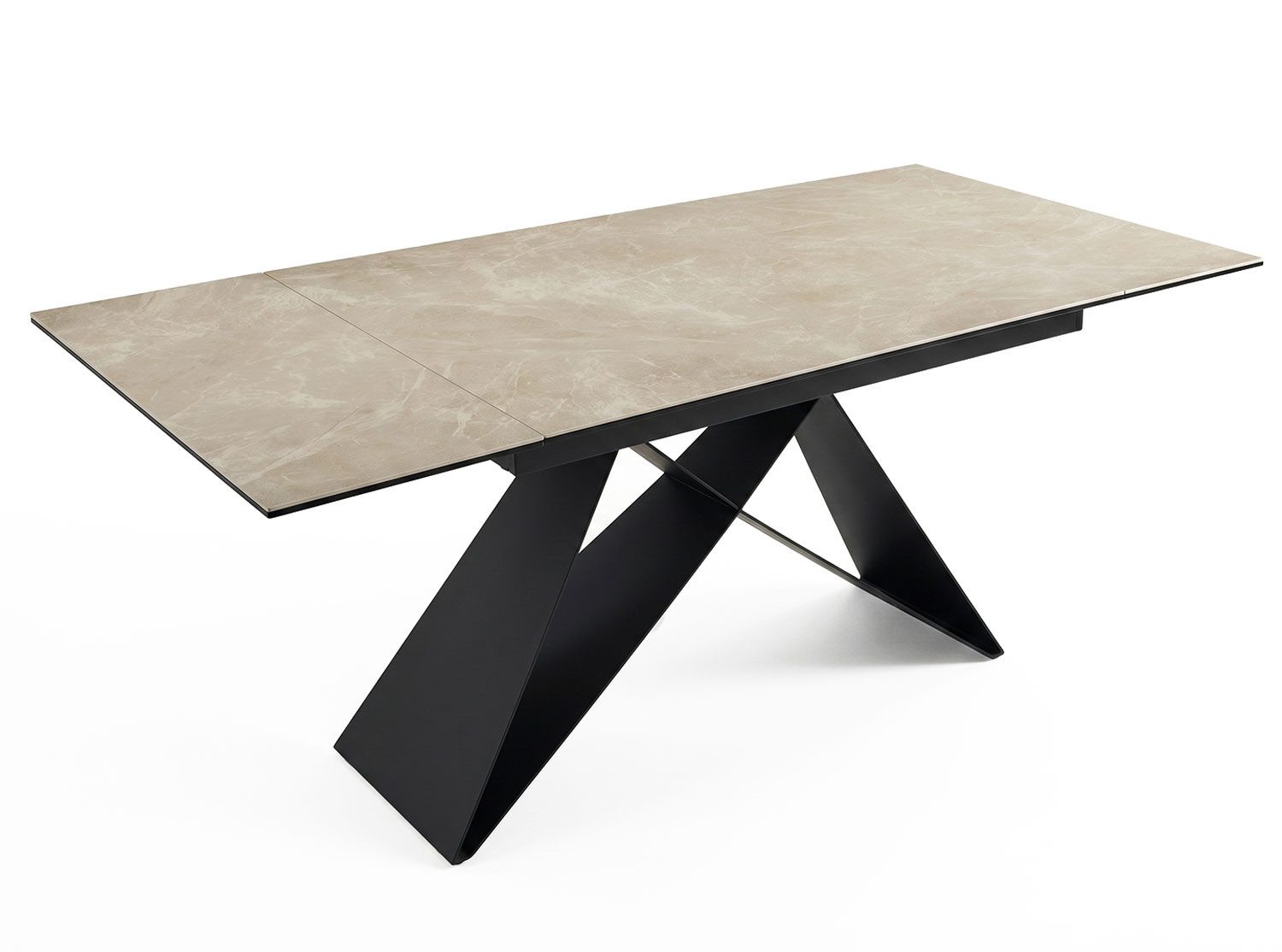 Feldmann-Wohnen Esstisch Westin (Tischplatte ausziehbar bis 240cm, 1-St., Marmor Optik, Tischplatte aus gehärtetes Glas), 160-240x90x75cm Crema Marfil Marmor / schwarz matt ausziehbar