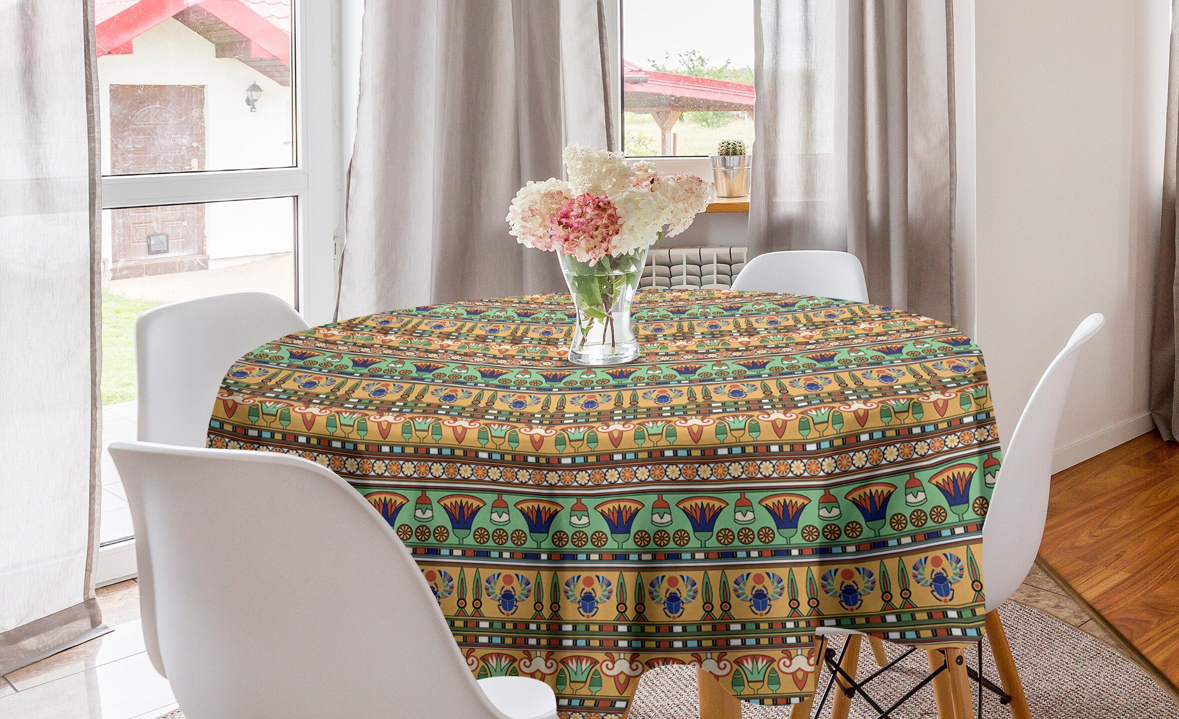 Abakuhaus Tischdecke Kreis Tischdecke Abdeckung für Esszimmer Küche Dekoration, ägyptisch Lily Scarab