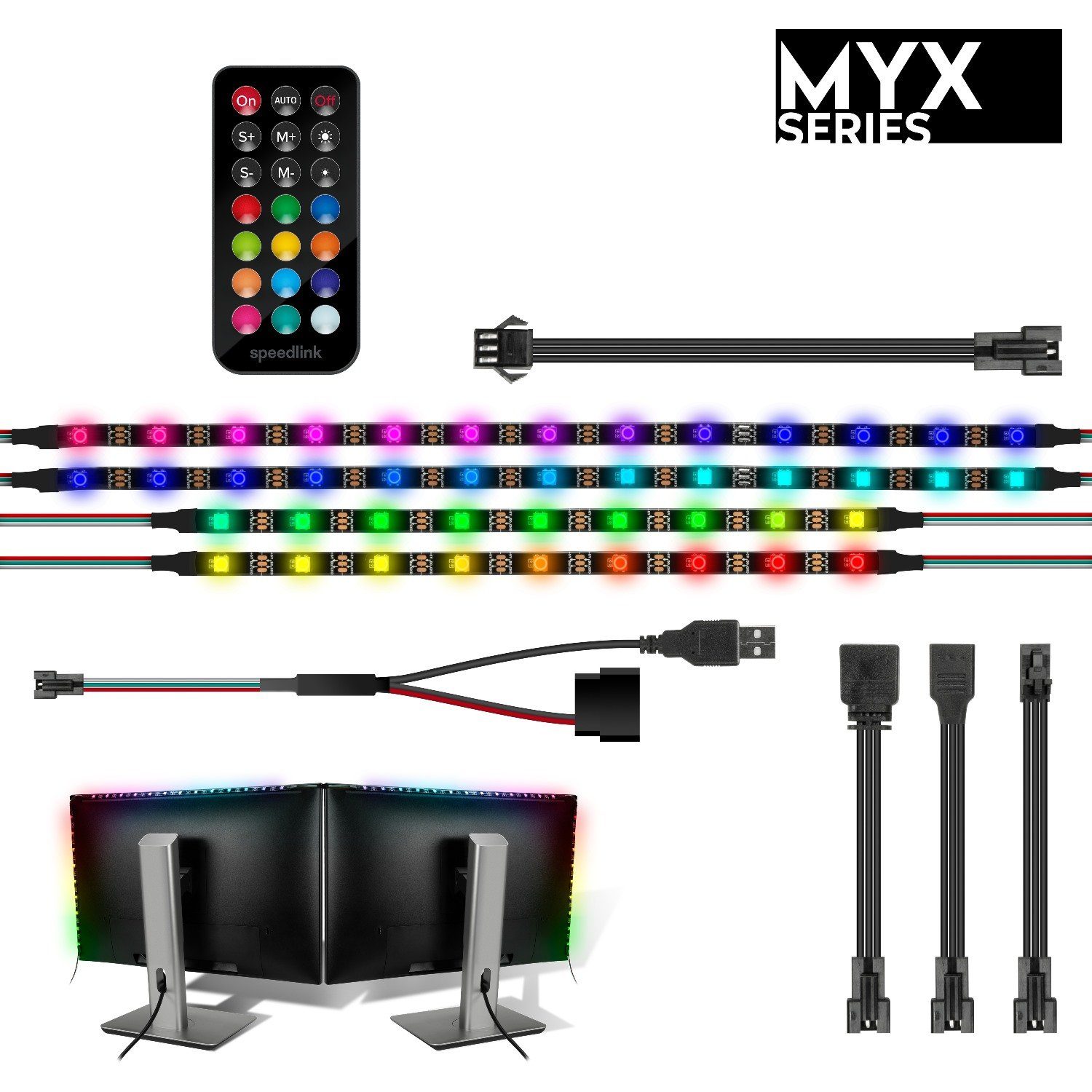Speedlink LED Dekolicht MYX LED PC 2x Monitor Kit Stripe Leiste, Beleuchtung, Gaming Bildschirm, Farbwechsel