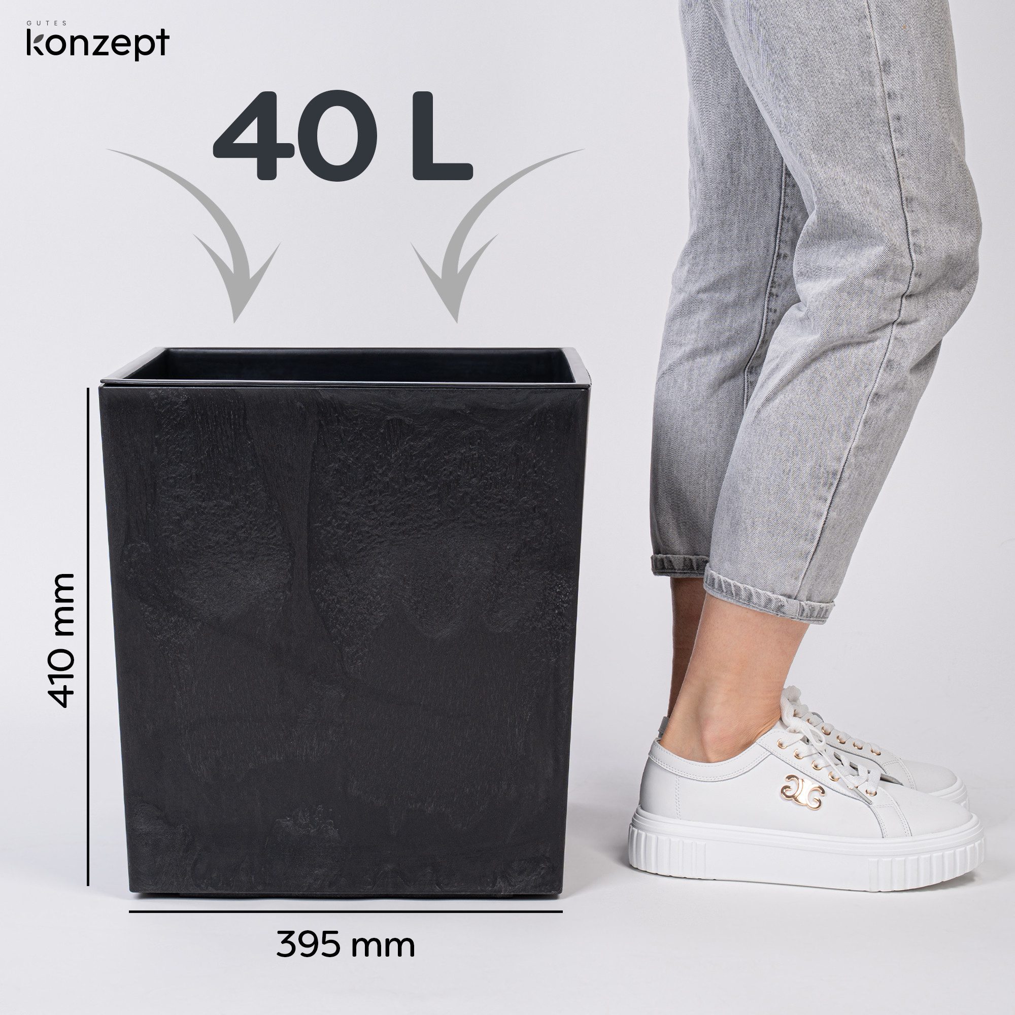 KONZEPT Pflanzkübel Blumenkübel mit Einsatz, XL 40x40x40 cm – UV-beständig & wetterfest, recyceltem Kunststoff, Beton-Optik für Garten, Balkon & Terrasse – Bild 2 von 5