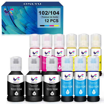 MOOHO 12x Bottle für EPSON 102 104 EcoTank ET-4700 ET-4750 Nachfülltinte (für EPSON, ET-2711 ET-2712 ET-2714 ET-2715 ET-2720, x, ET-2726 ET-2750 ET-2750 Unlimited ET-2751 ET-2756)