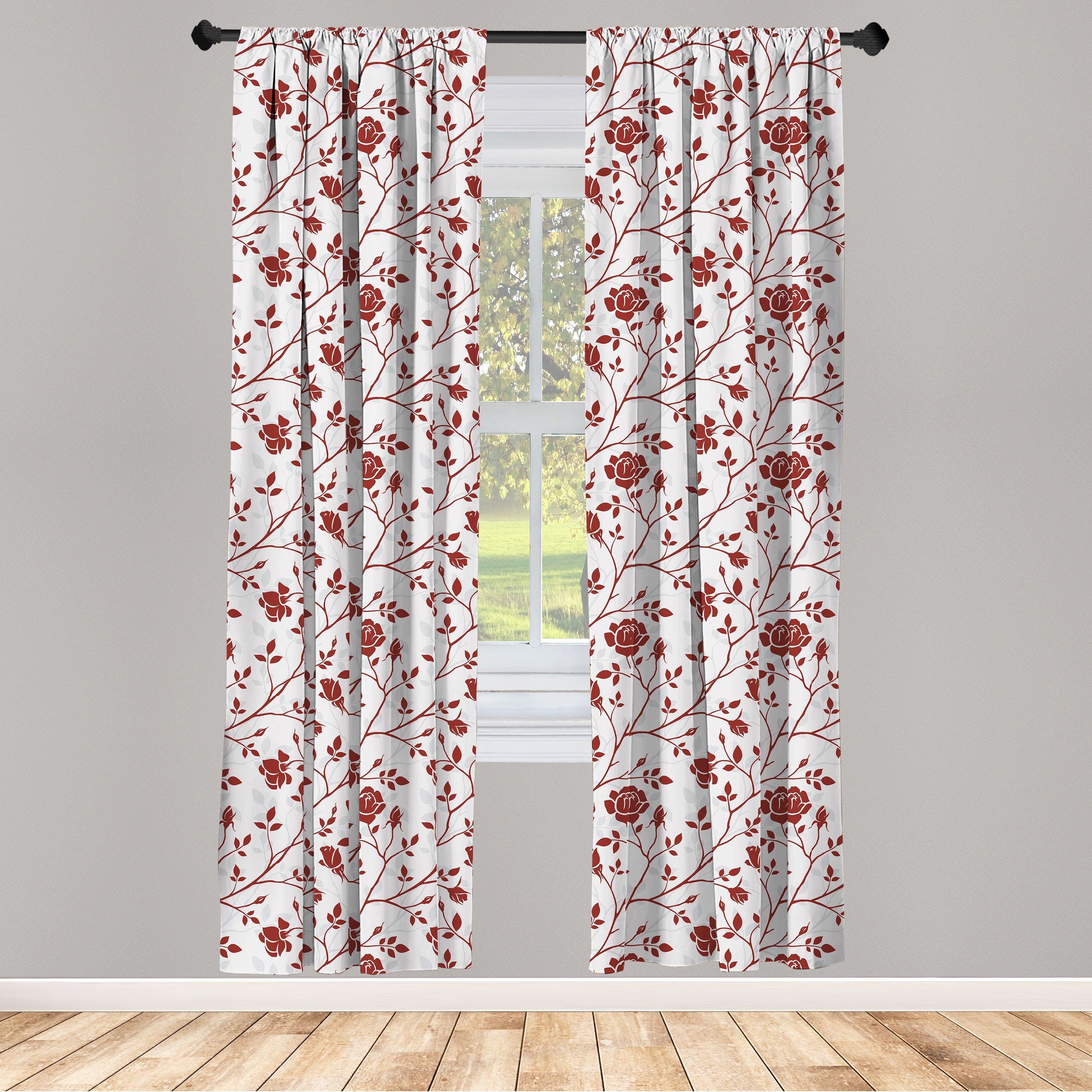 Gardine Vorhang für Wohnzimmer Schlafzimmer Dekor, Abakuhaus, Microfaser, Blumen Monochrome Rose Leaves