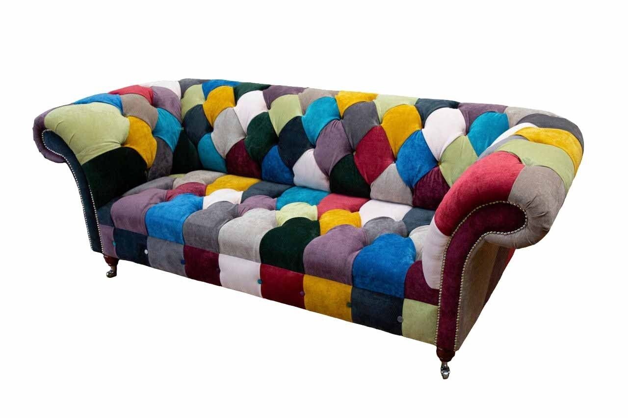 JVmoebel Sofa Chesterfield Sofa Polster Design Mehrfarbig Sitz Textil Couch,  Made in Europe