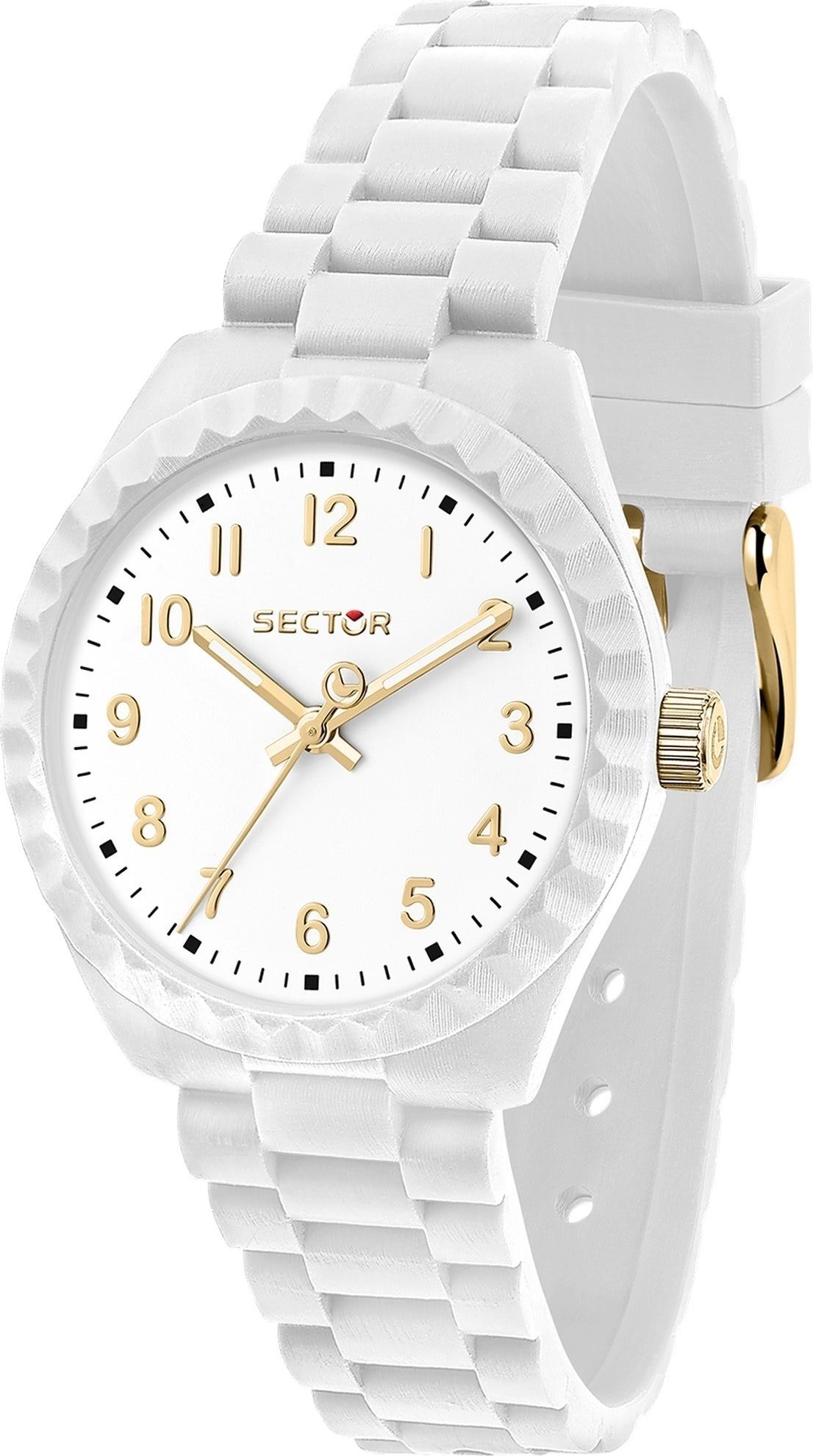Sector Quarzuhr Sector Damen Armbanduhr Analog, Damen Armbanduhr rund, groß  (ca. 42mm), Silikonarmband weiß, Fashion