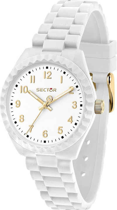 Sector Quarzuhr »Sector Damen Armbanduhr Analog«, (Armbanduhr), Damen Armbanduhr rund, groß (ca. 42mm), Silikonarmband weiß, Fashion