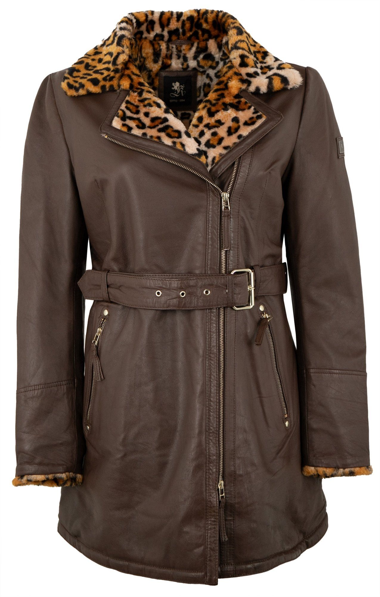Otto Kern Lederjacke Laura Echtleder Damen Lederjacke Kurzmantel Lammnappa braun/ Leo. € 229,95