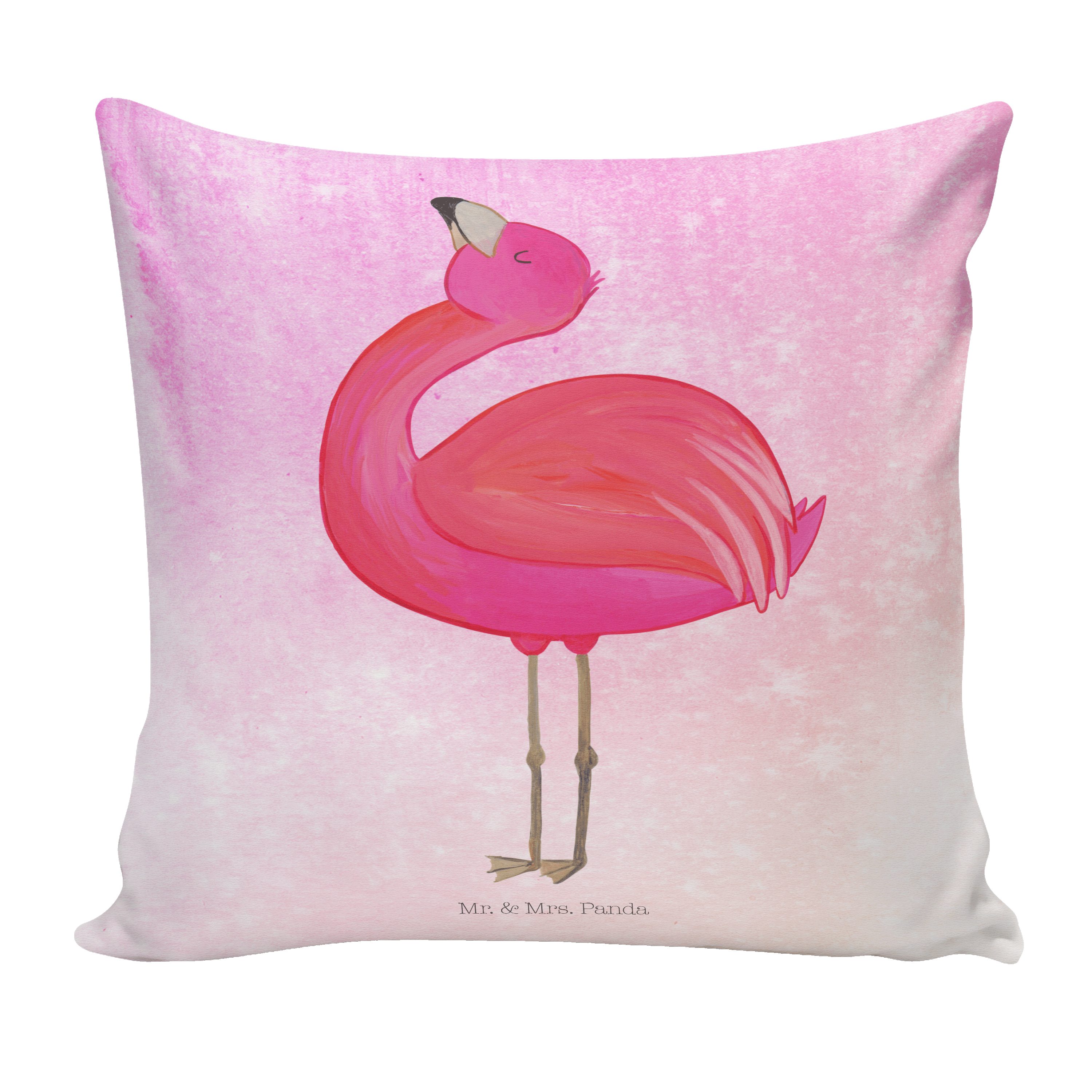 Mr. & Mrs. Panda Dekokissen Flamingo stolz - Aquarell Pink - Geschenk, Dekokissen, Selbstliebe, K