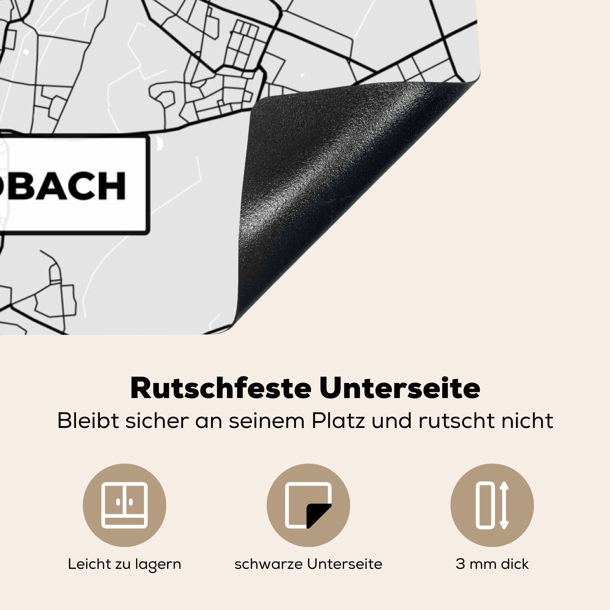 Vinyl, Ceranfeldabdeckung, 78x78 MuchoWow Deutschland Stadtplan, tlg), - Arbeitsplatte Karte Karte - - küche - Herdblende-/Abdeckplatte für Mönchengladbach cm, (1