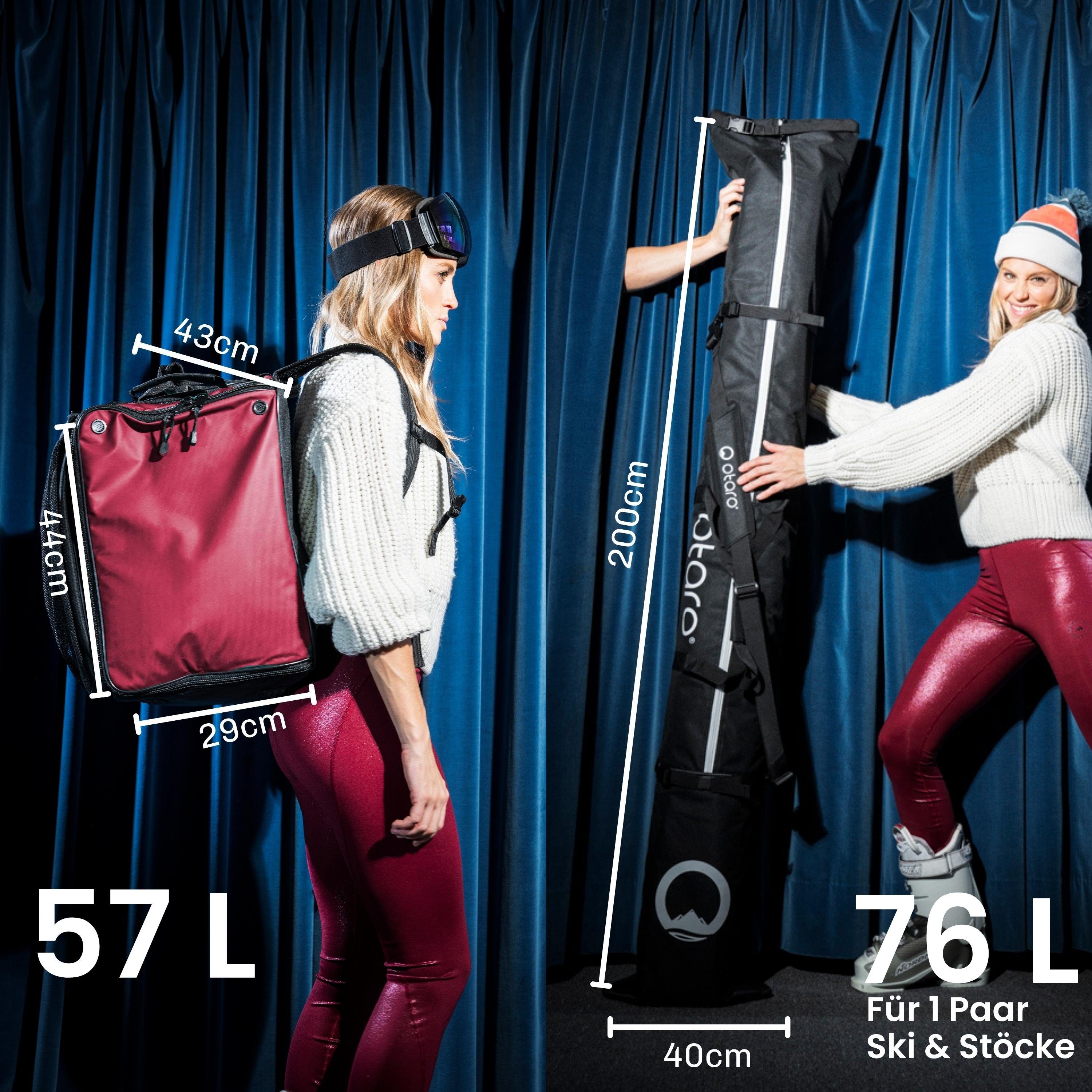 Otaro Sporttasche Set: Skischuhtasche & Skitasche, Pro-Set für 1 Paar Ski (Schutz für deine Ausrüstung, Perfekt durchdacht, ausklappbare Standfläche, für 1 Paar Ski + Stöcke)