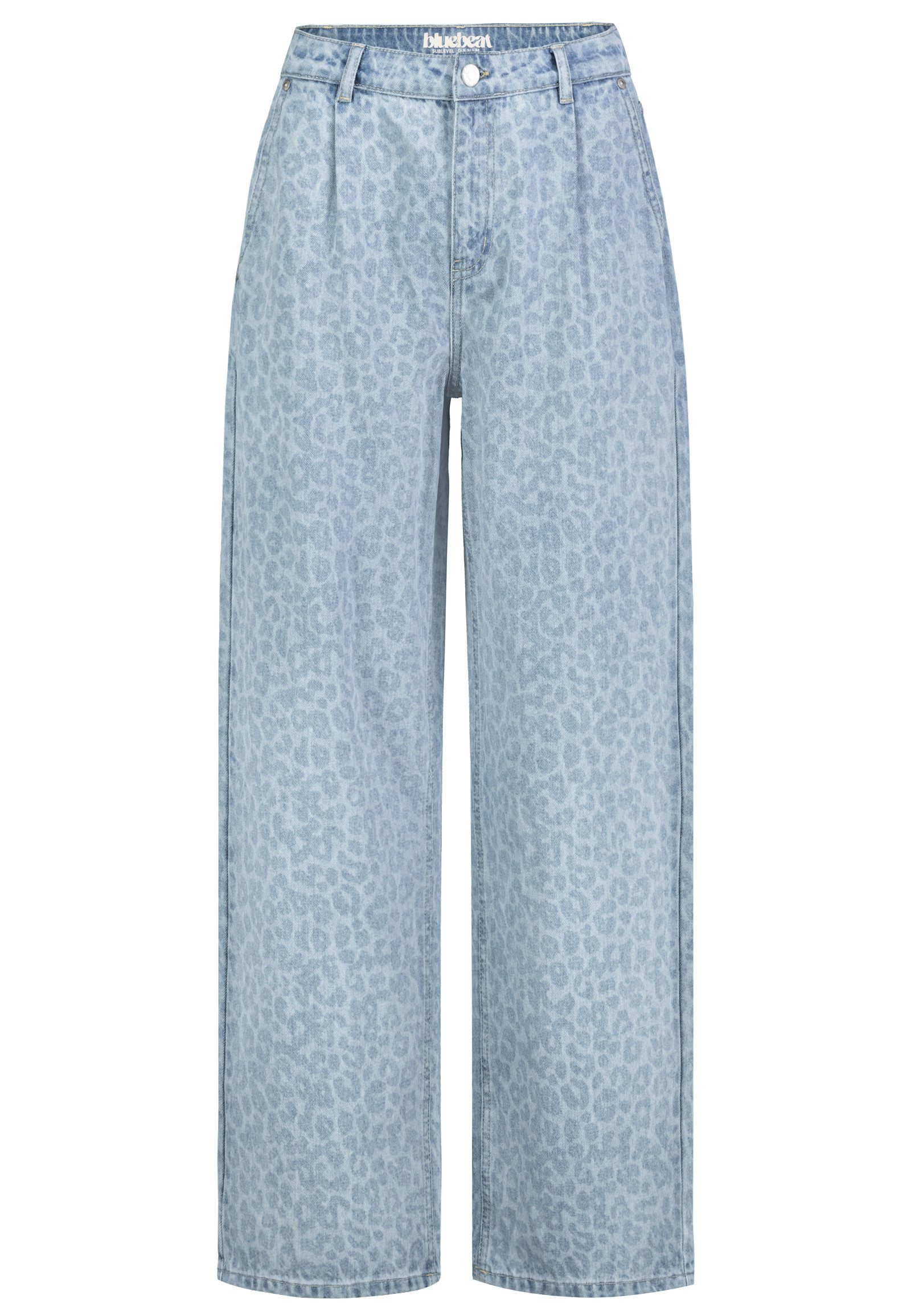 SUBLEVEL Straight-Jeans Damen Wide Leg Jeans Leo-Print Leopardenmuster, mittelhoher Bund