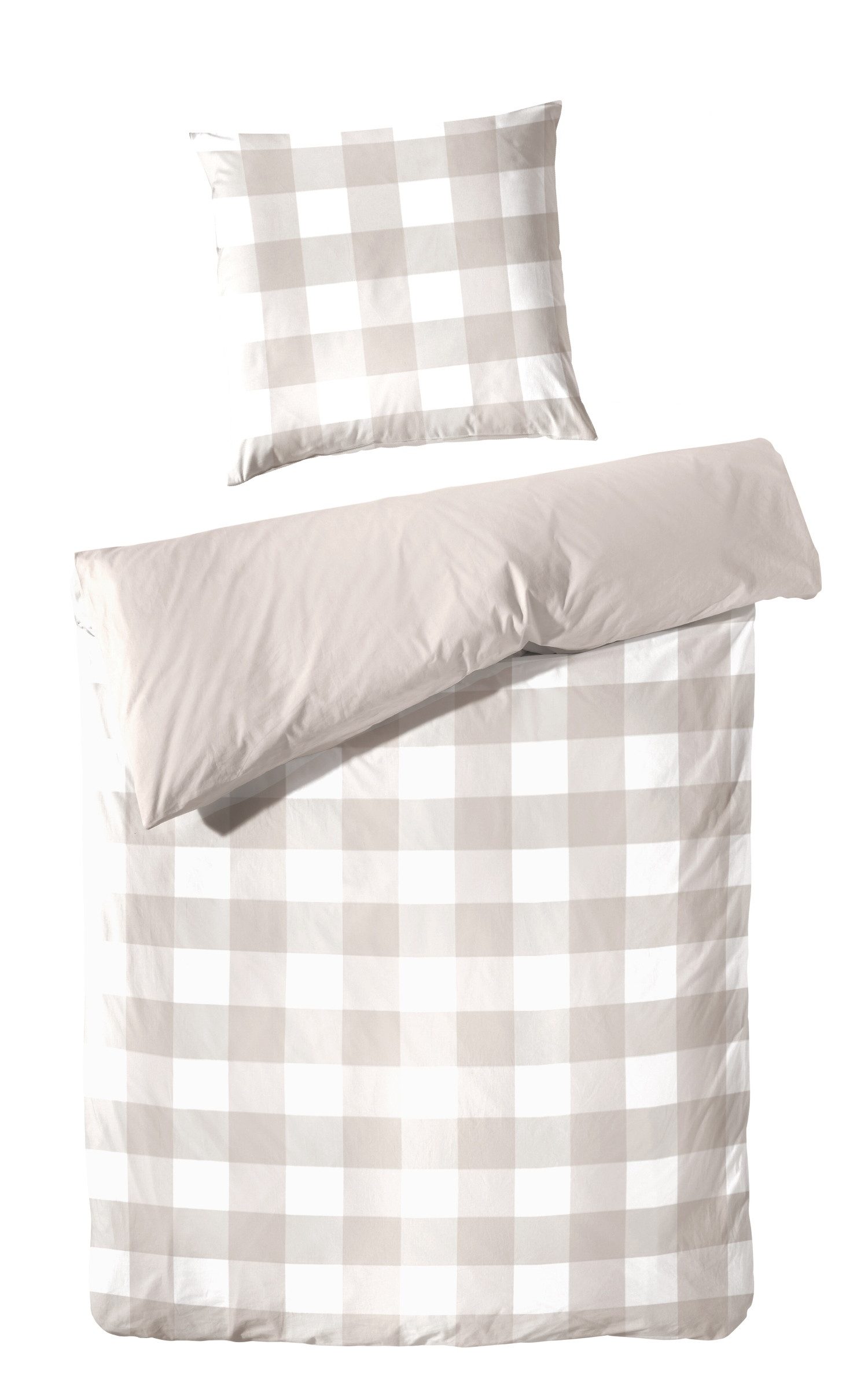 Primera Bettwäsche Primera Perkal Bettwäsche 135x200 cm Karo Wende weiss sand 13367004-, Perkal, 2 teilig