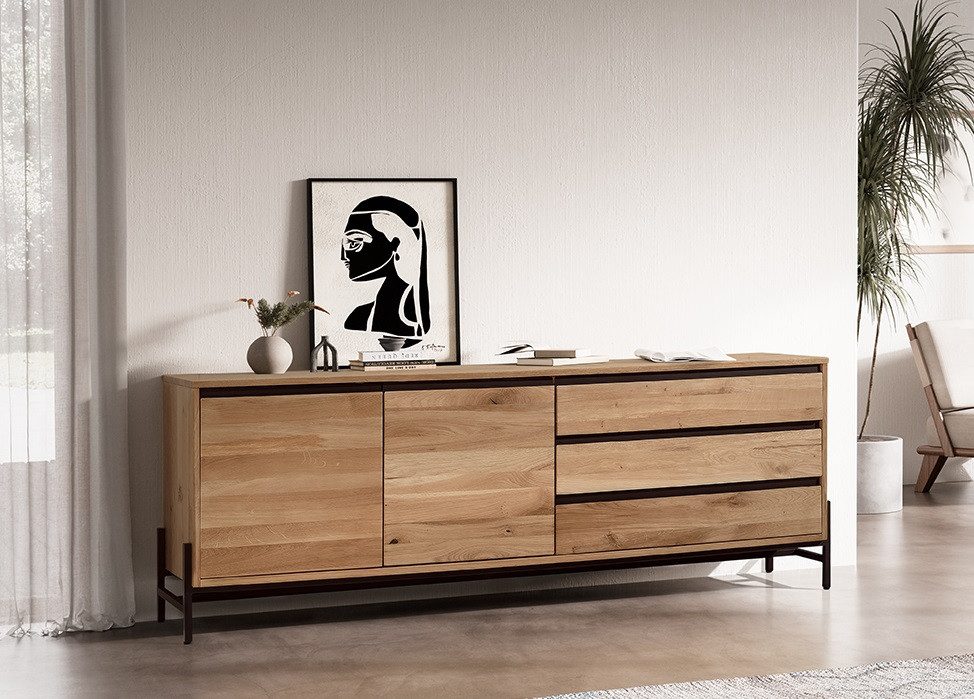 Main Möbel Sideboard Sideboard 189x67cm 'Veneza' Eiche & Metall schwarz