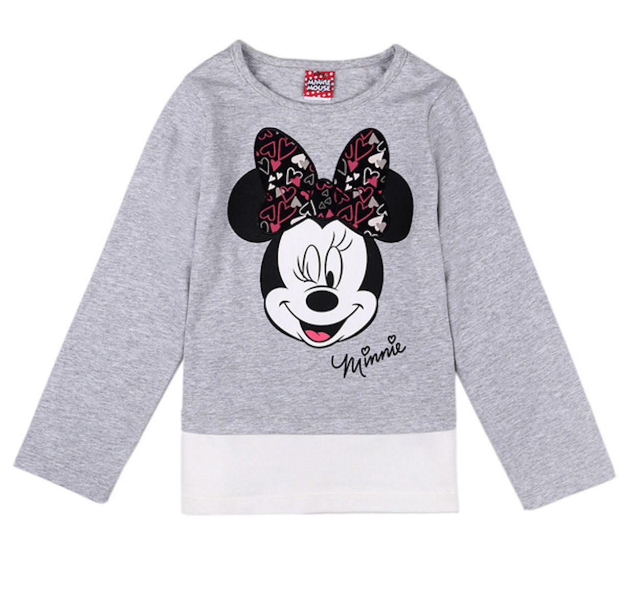 Disney Minnie Mouse Langarmshirt Disney Minnie Mouse Langarmshirt Lagenlook Schleife mit Herzen hellgra (1-tlg)
