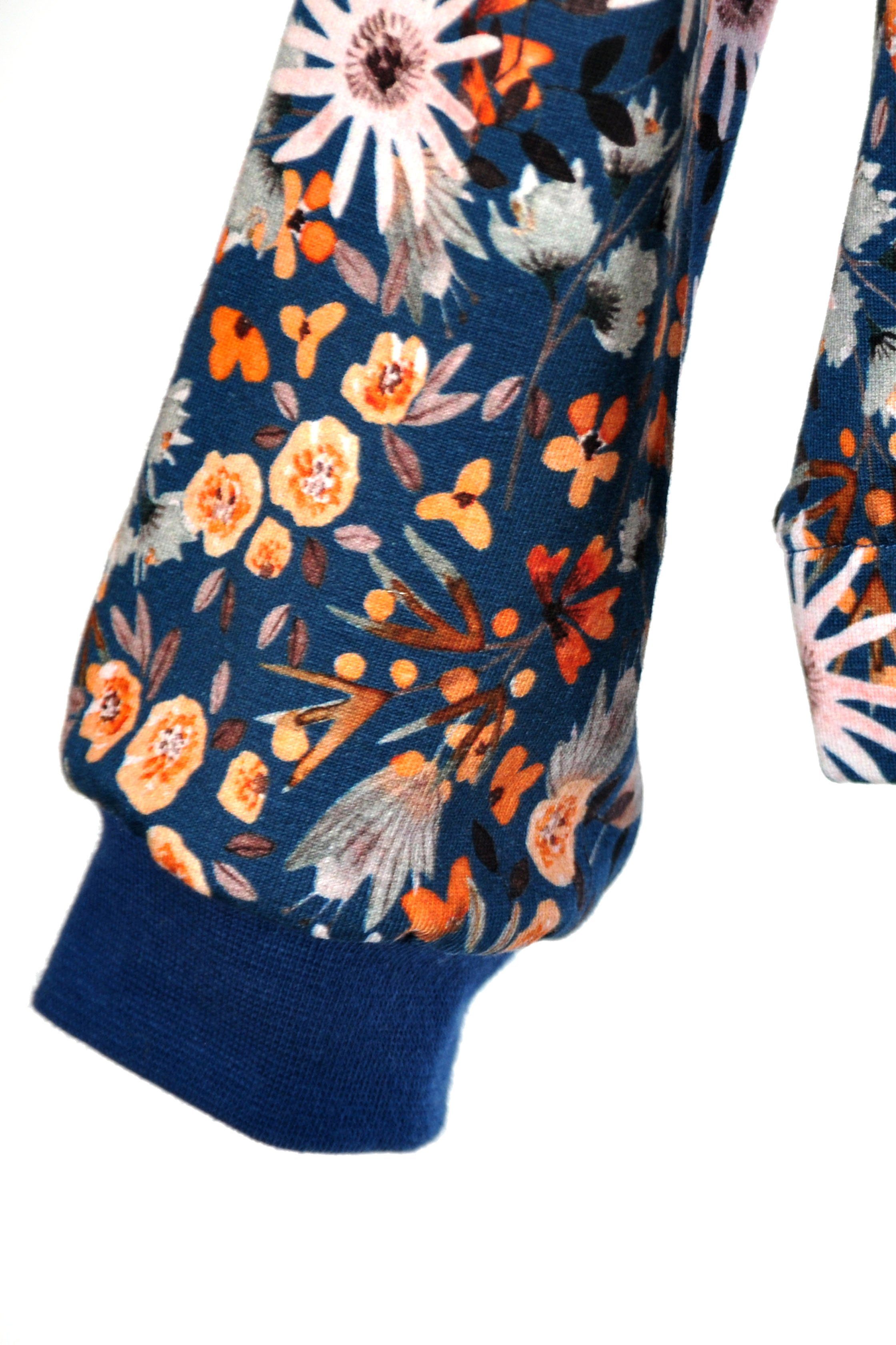 coolismo Sweatshirt Sweater blau mit für Motivdruck europäische Blumen Baumwolle, Mädchen Produktion