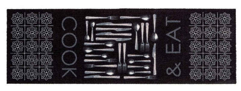 Läufer Küchenmatte schwarz Küchenteppich Läufer Teppich Fußmatte Küchenvorleger, Golze, rechteckig, Höhe: 7 mm, bei 30° waschbar, rutschfest, geeignet für Fußbodenheizung, 50 x 150 cm, Cook & Eat, bunt