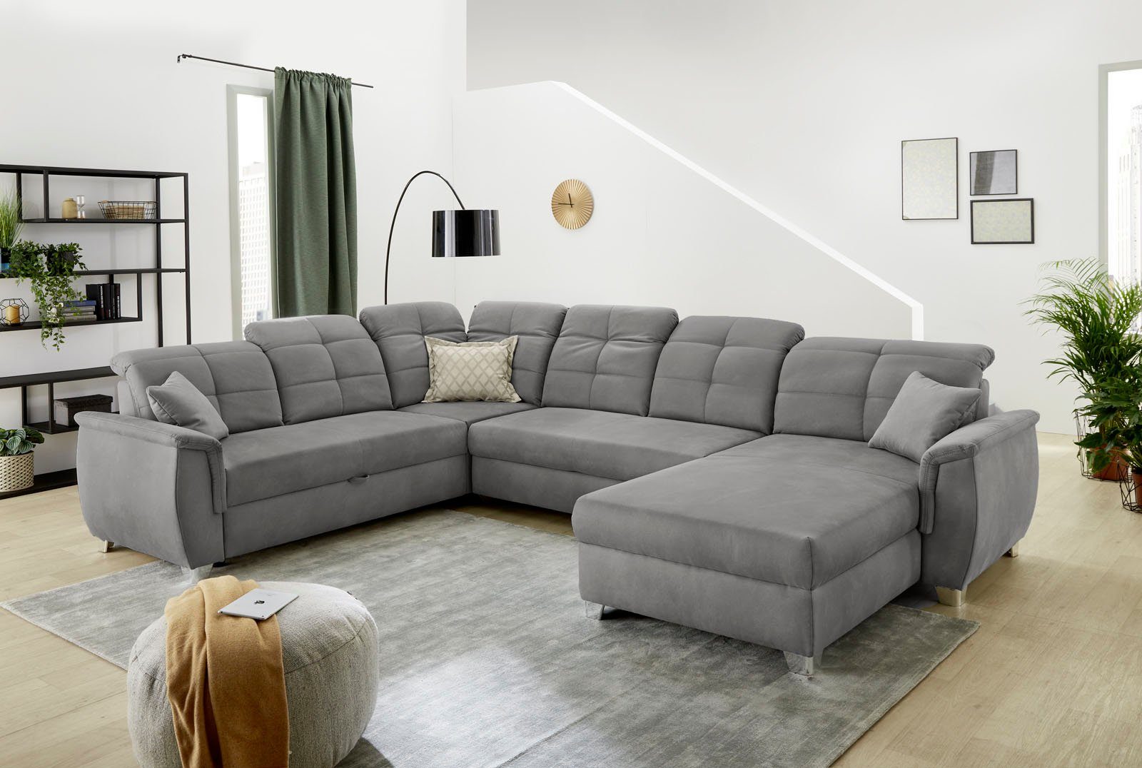 Jockenhöfer Gruppe Wohnlandschaft Livorno U-Form, B: 354 cm, mit Schlaffunktion, Bettkasten, Kopfteilverstellung & Zierkissen